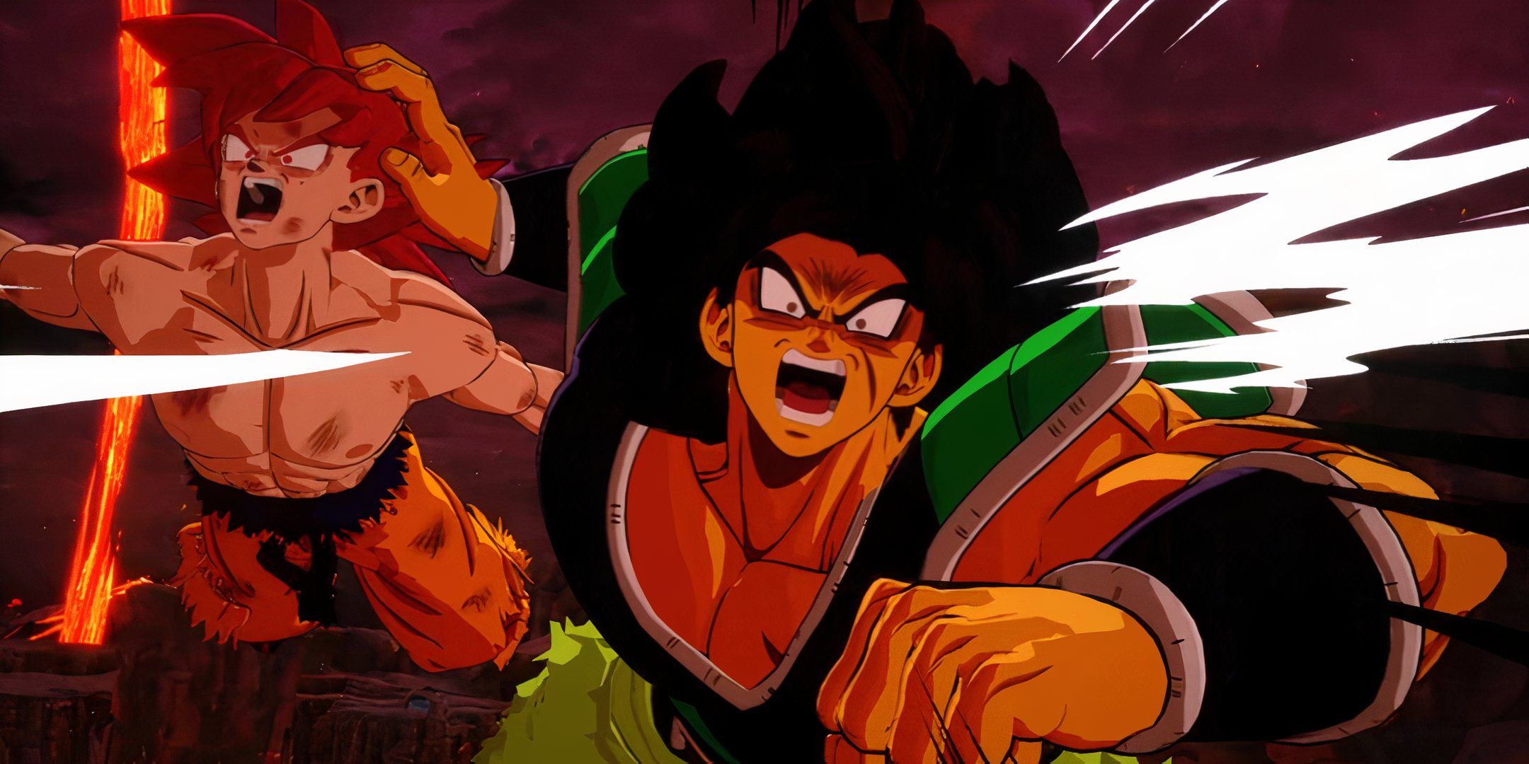 Broly violently grabs Goku's head. 
