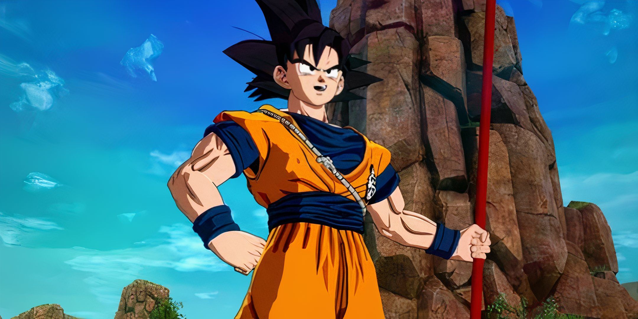 Goku stands proudly with the Power Pole.