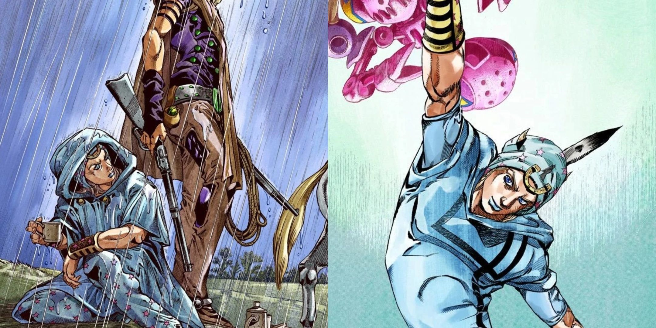 Johnny Joestar in various poses from the Steel Ball Run Manga.