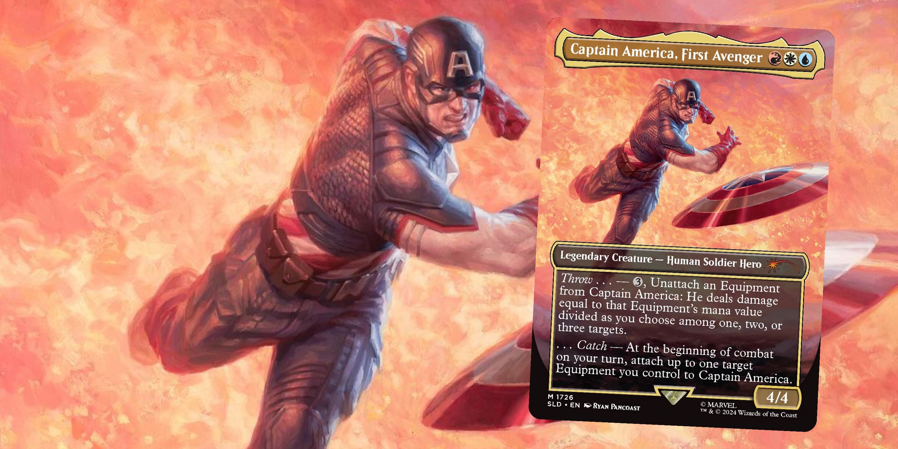 MTG Captain America artwork with the card in front of it.