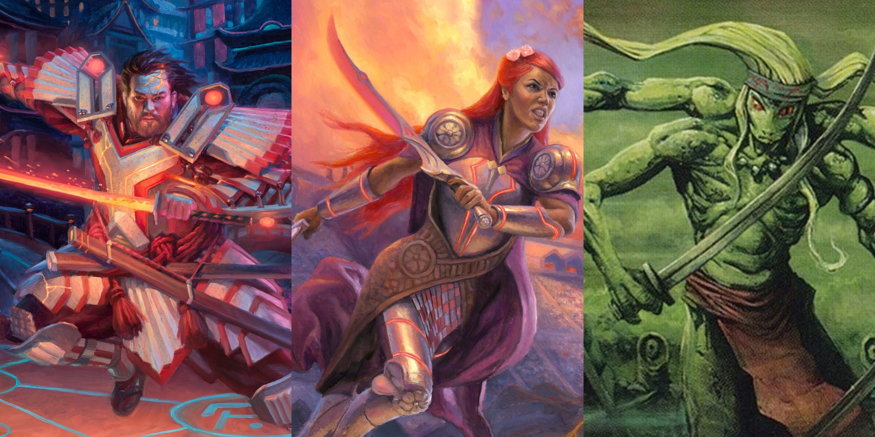 MTG Isshin, Najella, and Sosuke card artworks.