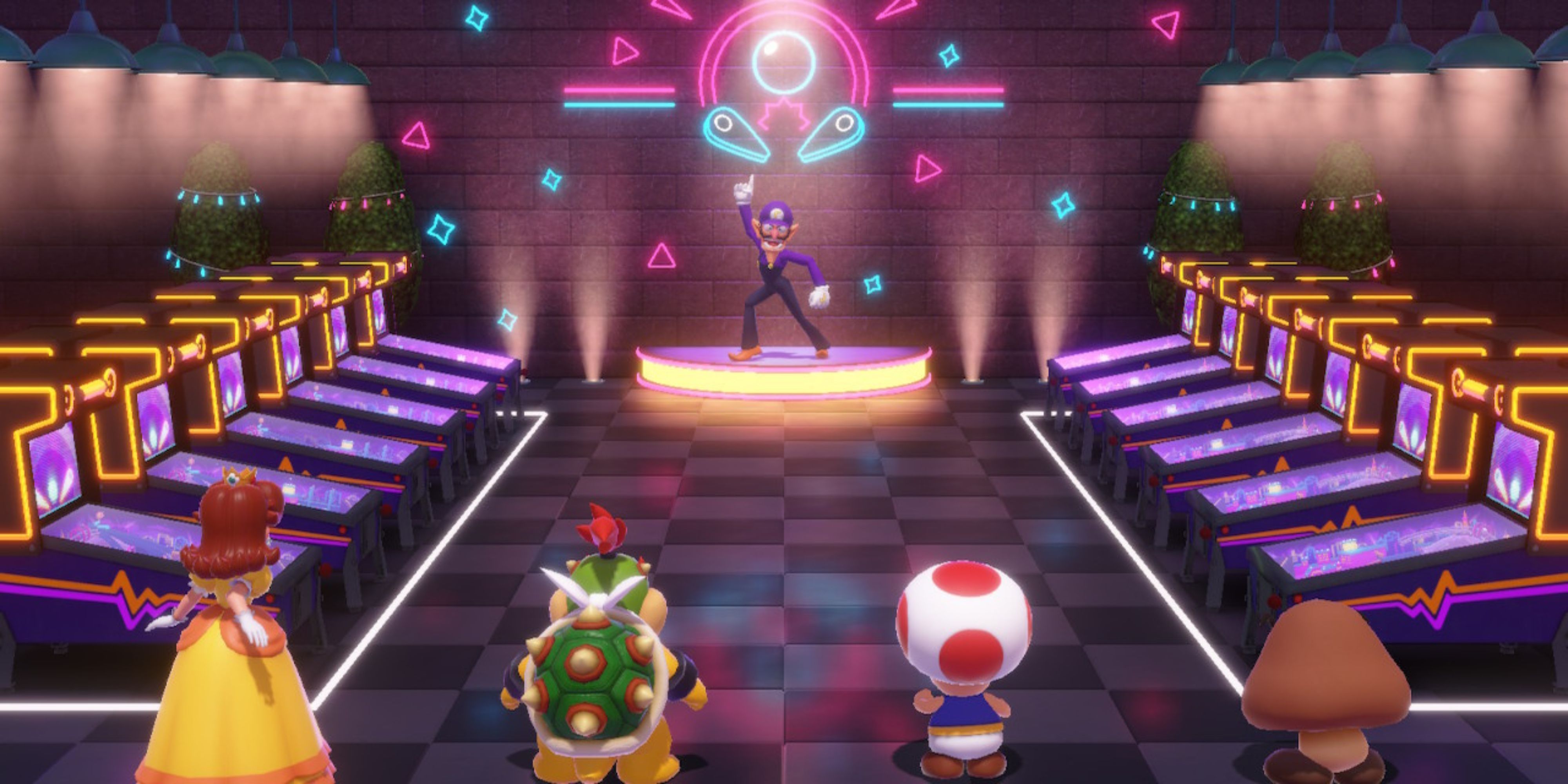 Opening dance of Waluigi Pinball Arcade in Super Mario Party Jamboree