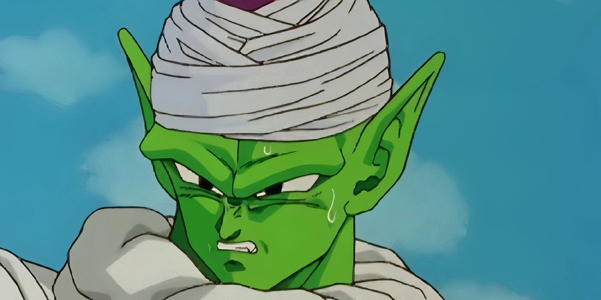 Piccolo looking frustrated and sweating in Dragon Ball Z.