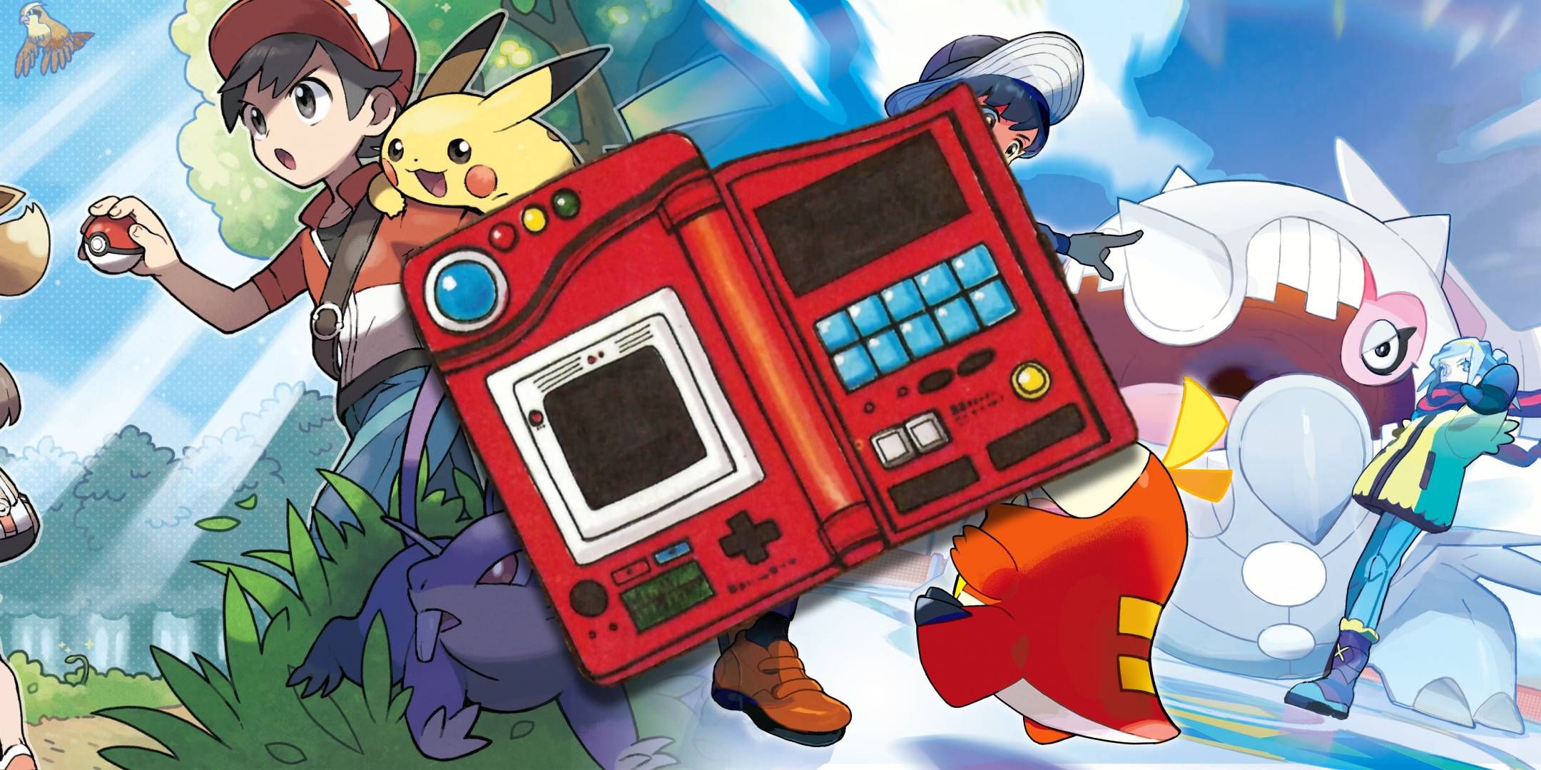 Pokemon's Pokedex before artwork of Lets Go Pikachu and Pokemon Scarlet.