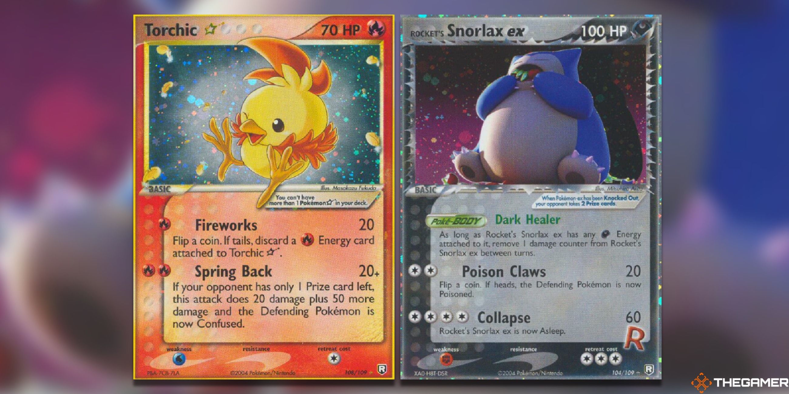 The Torchic Star and Rocket's Snorlax ex from Team Rocket Returns in the Pokemon TCG.