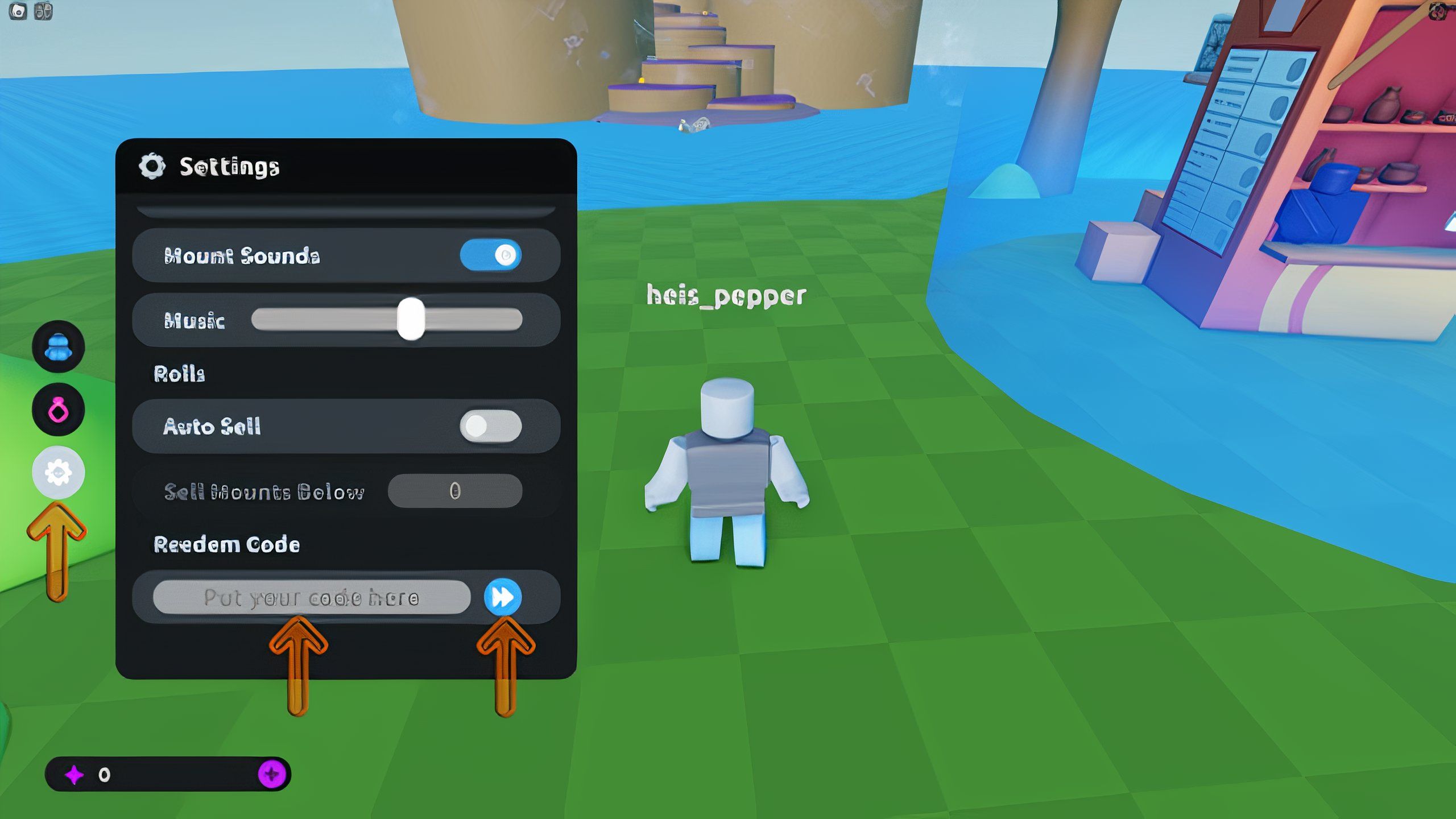 the codes field in MOUNT RNG on Roblox
