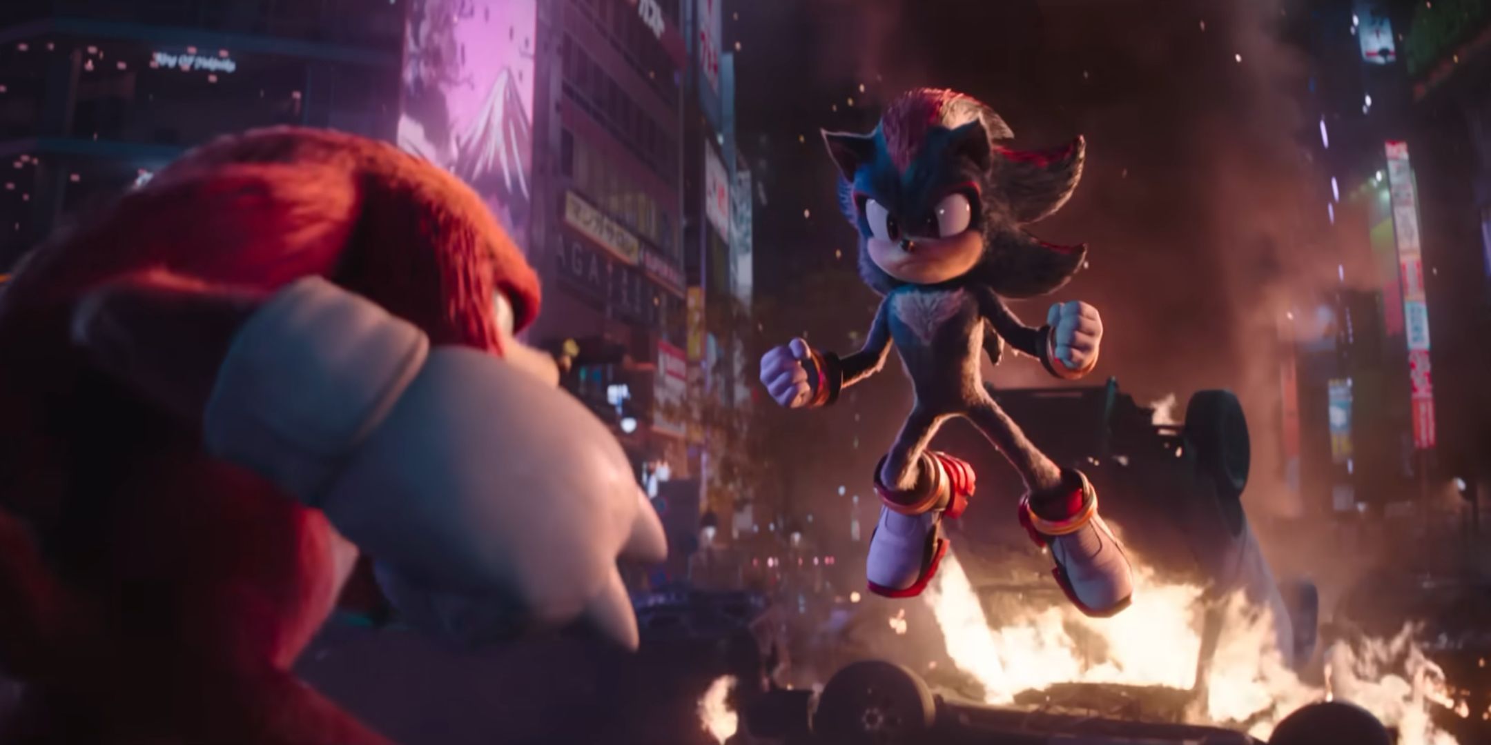 Shadow the Hedgehog and Knuckles fighting in Sonic 3.