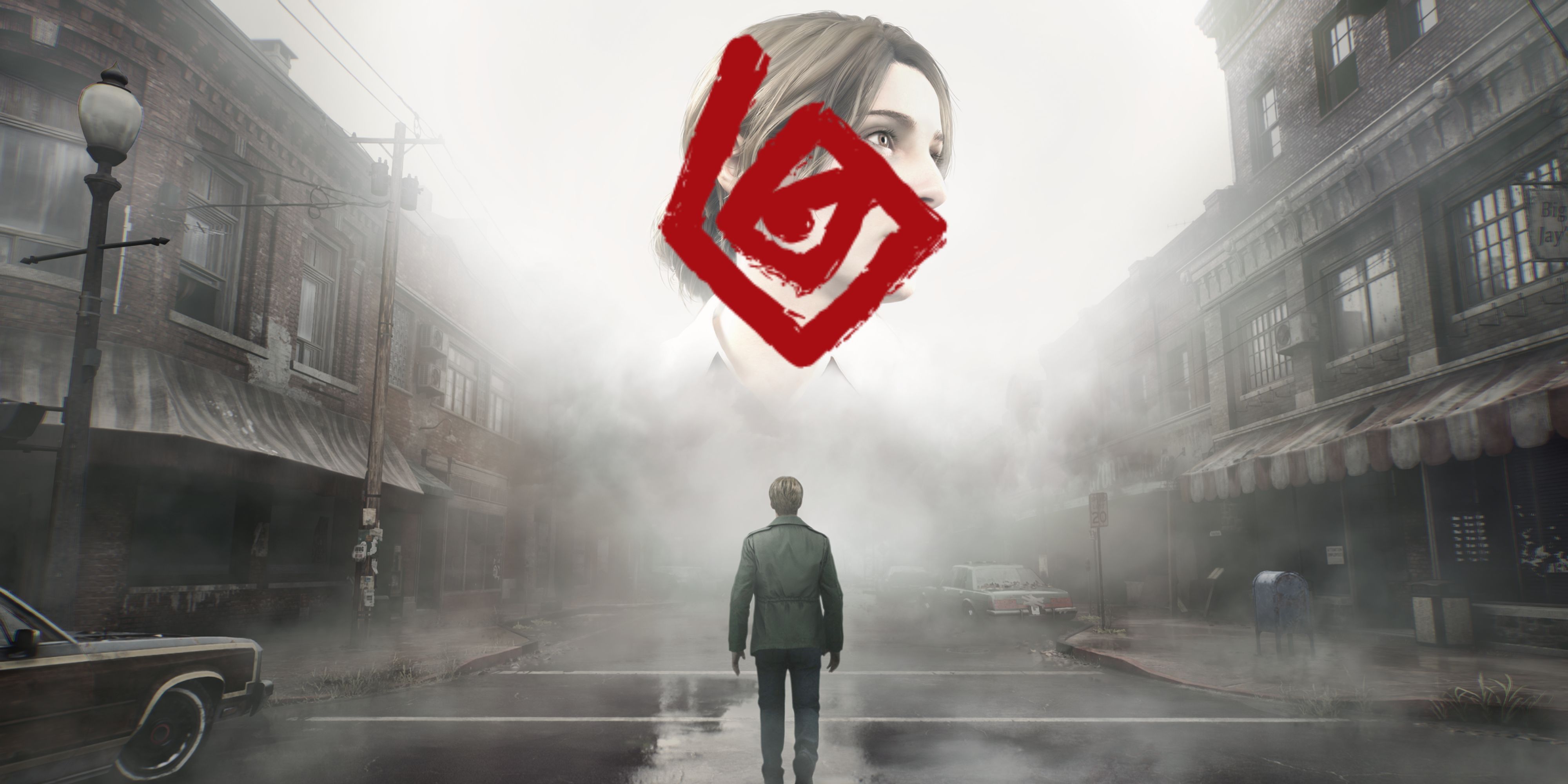 Silent Hill 2 box art with James staring up at the Bloober Team logo