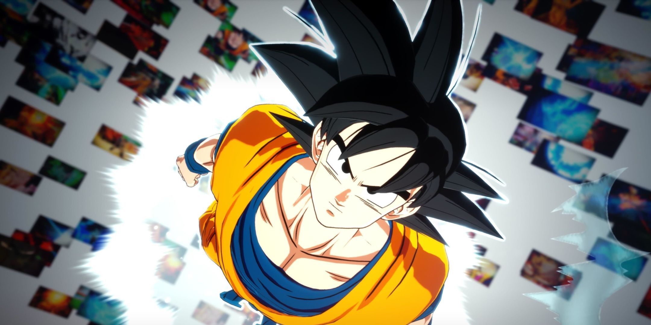 Goku flying towards the camera as part of his Episode Battle in Dragon Ball: Sparking Zero.