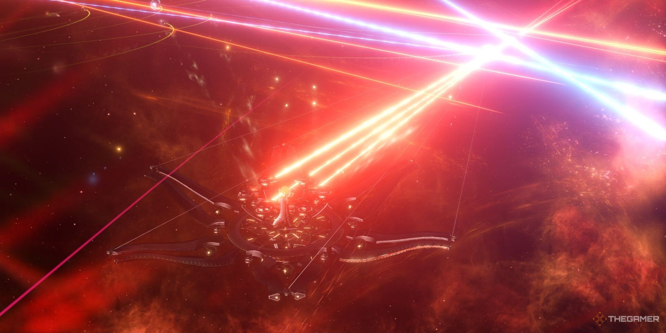 A space battle making heavy use of laser weapons.