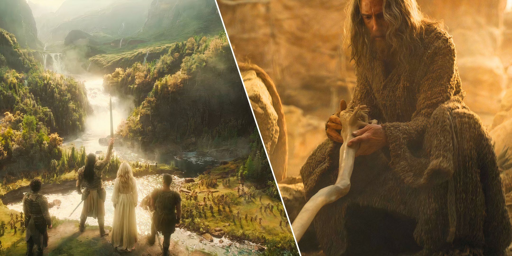 The Elves in Rivendell and Gandalf holding his staff.