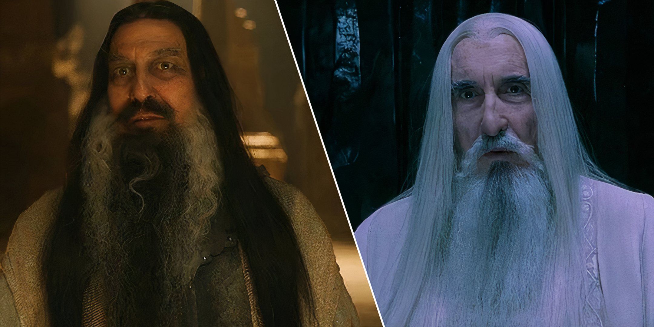 The Dark Wizard and Saruman from Rings of Power and The Lord of the Rings.