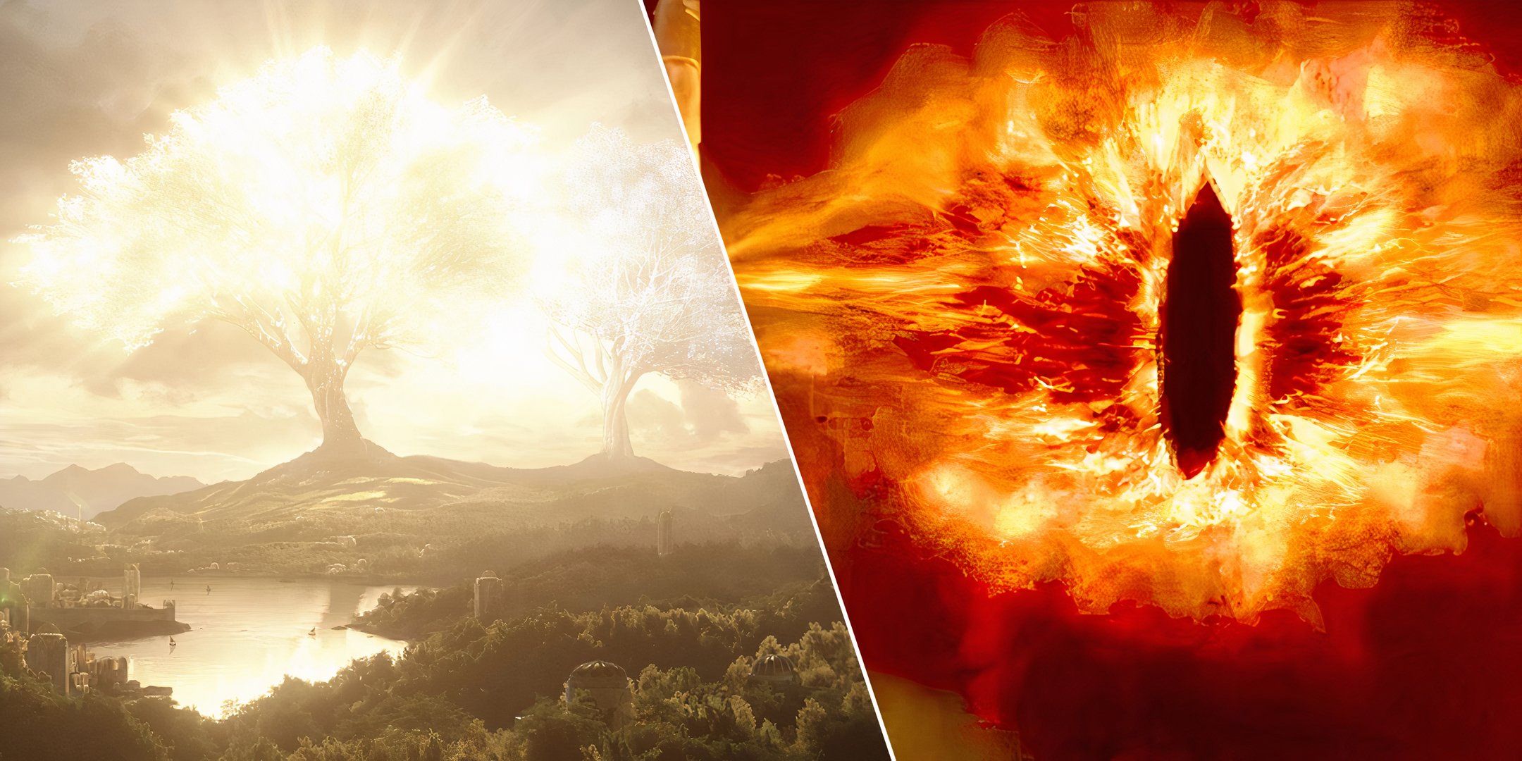 The two trees of Valinor and Sauron's eye in Lord of the Rings.