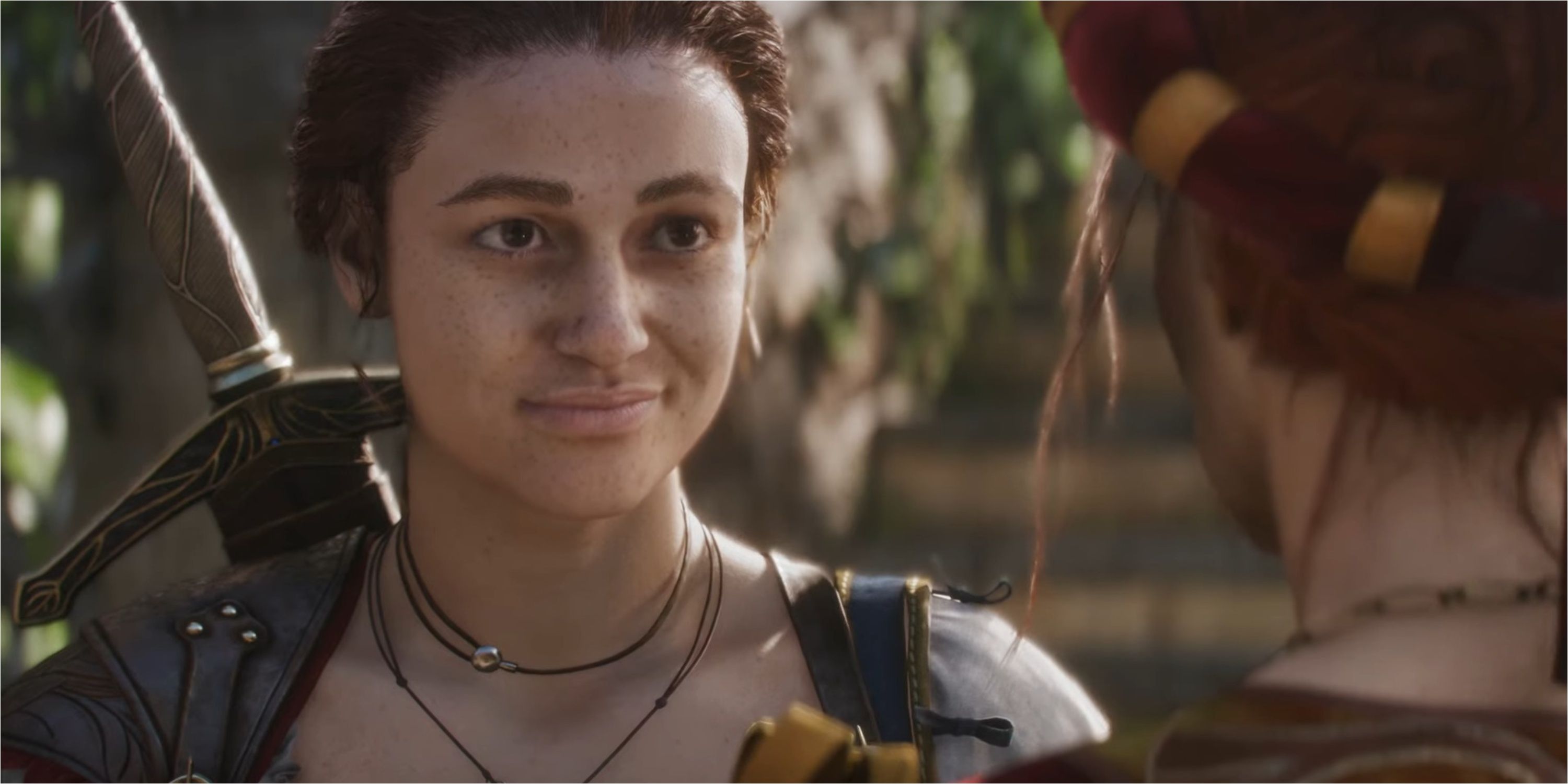 A close-up of a girl smiling in Fable.