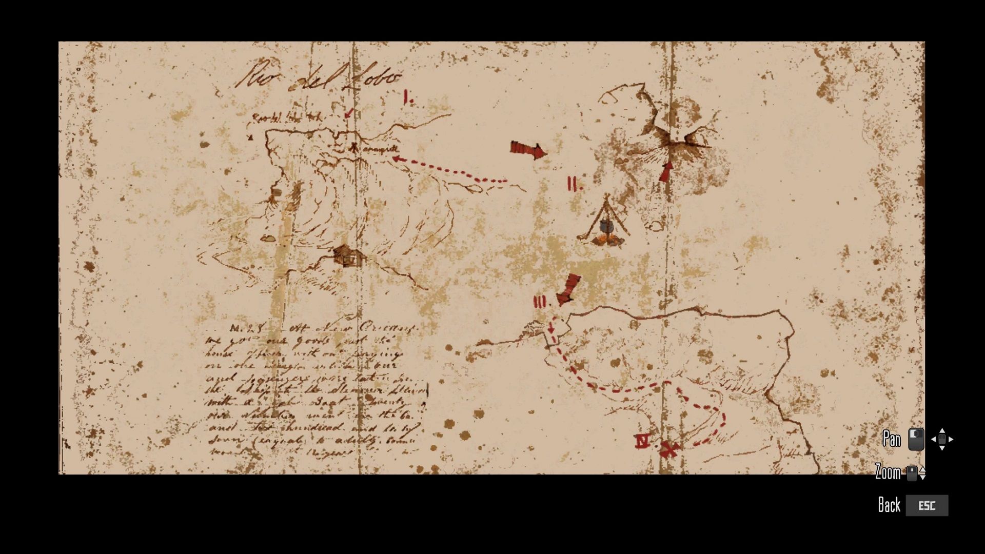 A treasure map from Red Dead Redemption 1 with notes and directions.