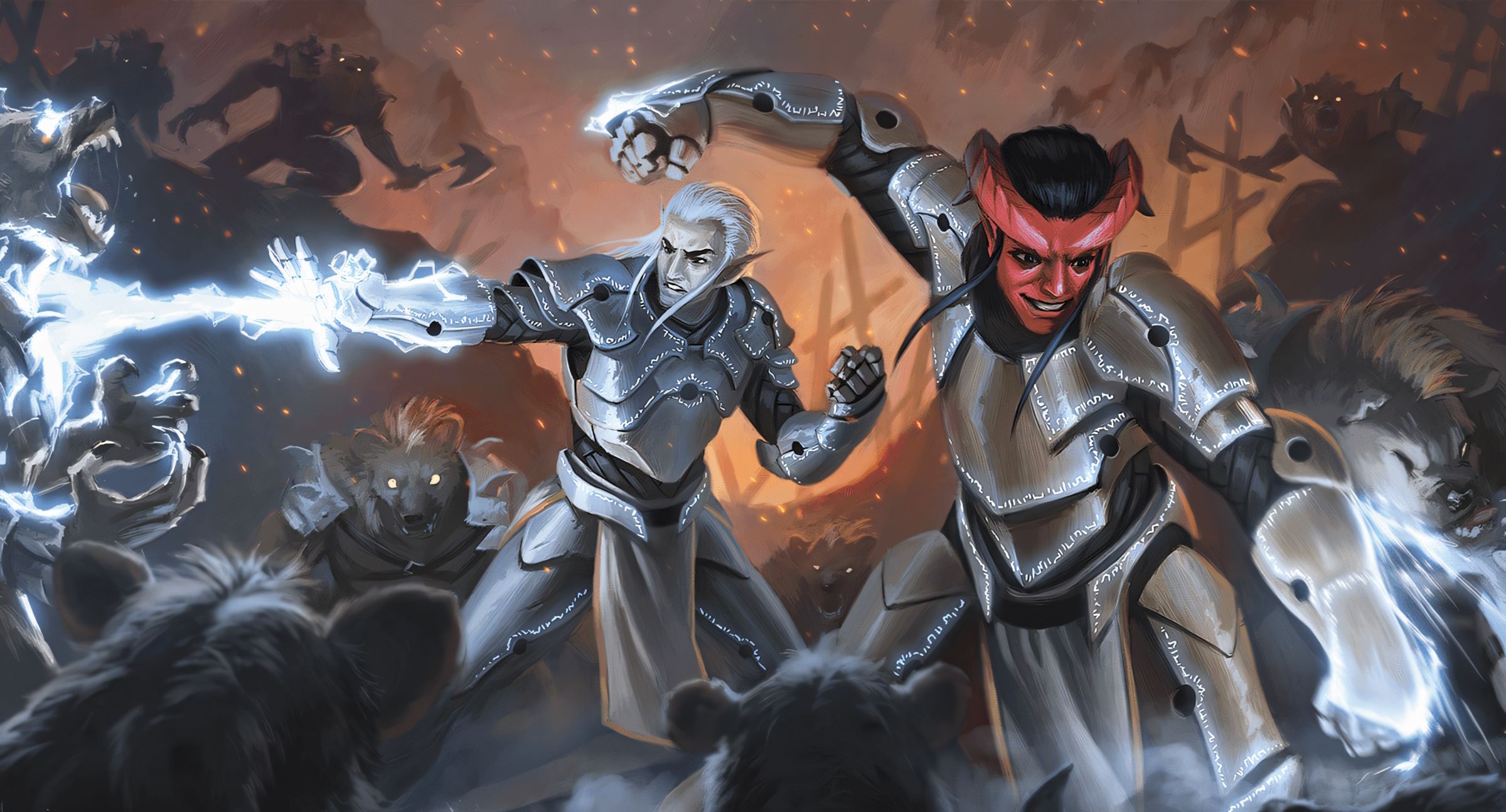 Images of Armorers, a Drow Infiltrator and a Tiefling Guardian art by Brian Valeza