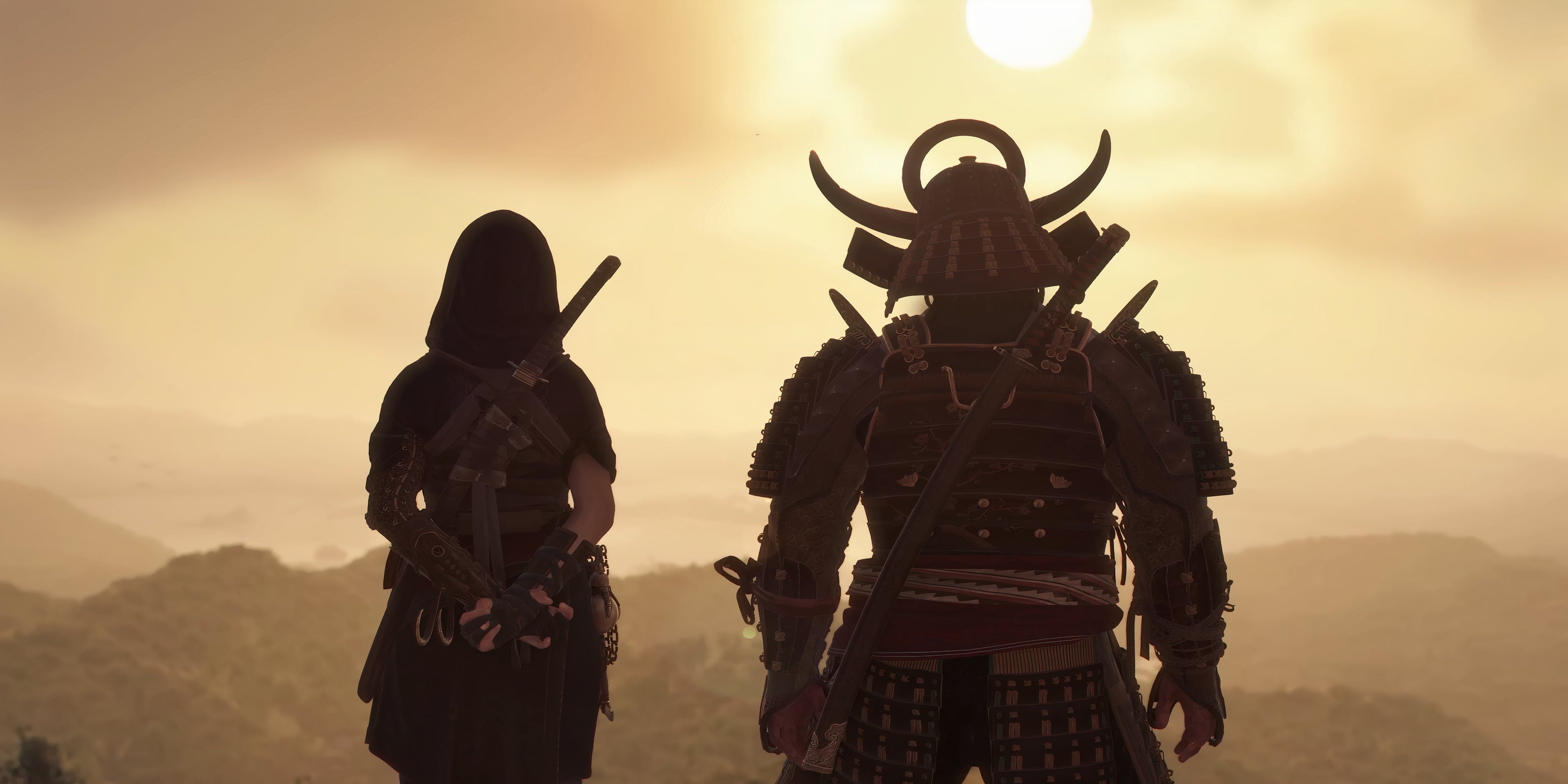 Assassin's Creed Shadows protagonists looking at a sunset