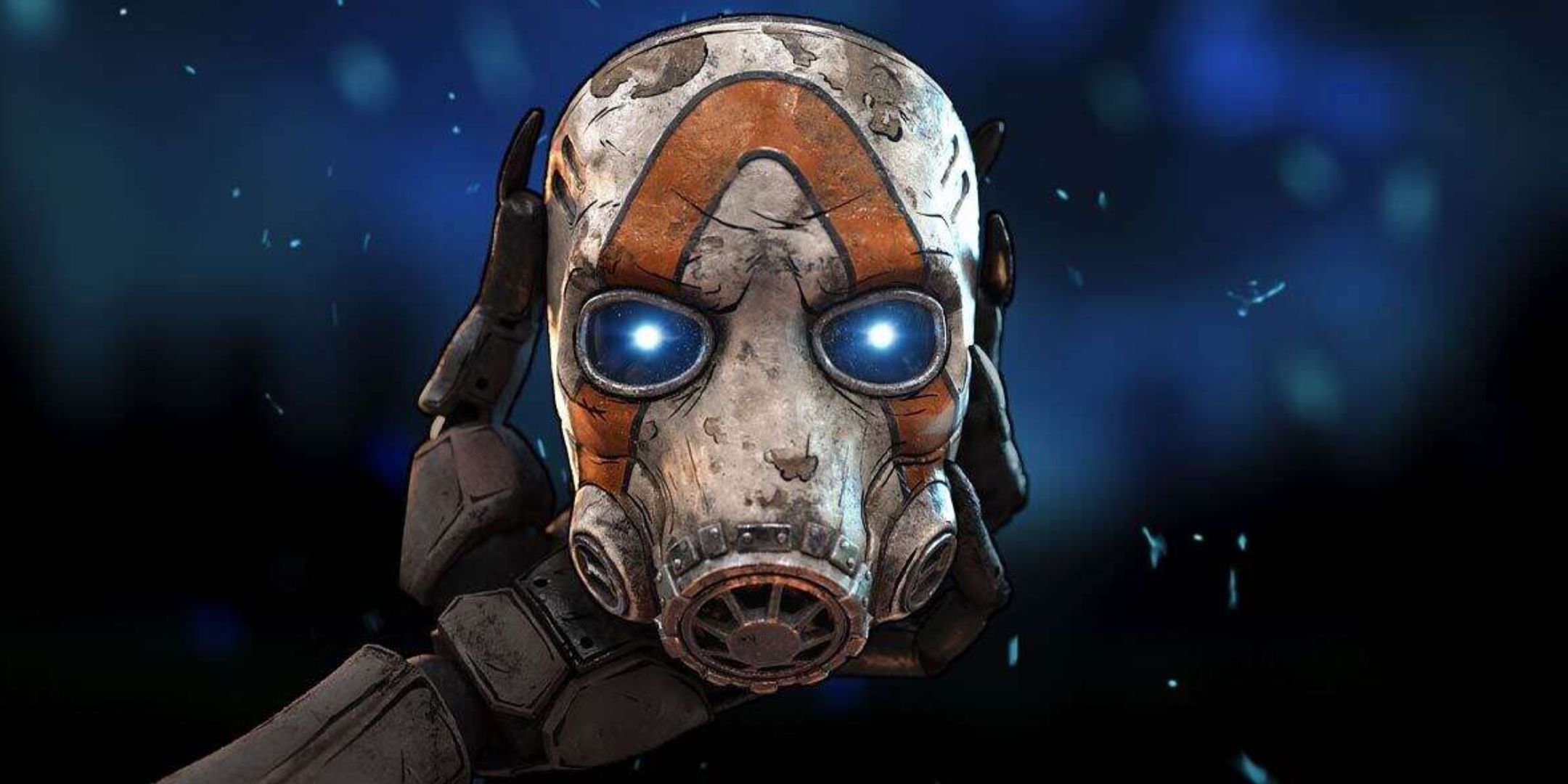 A hand holding a Psycho Mask from Borderlands.