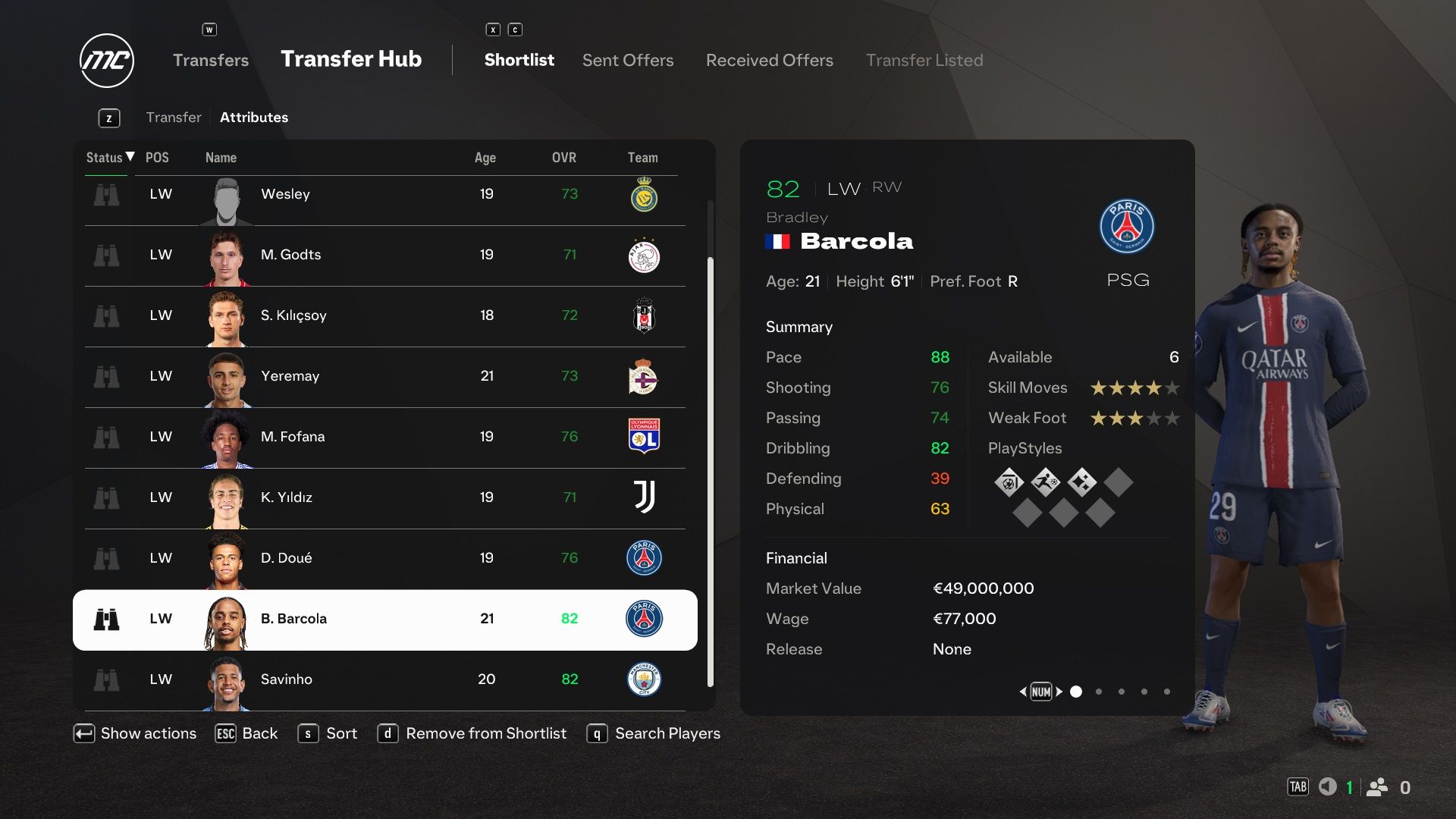 Bradley Barcola in EA Sports FC 25.