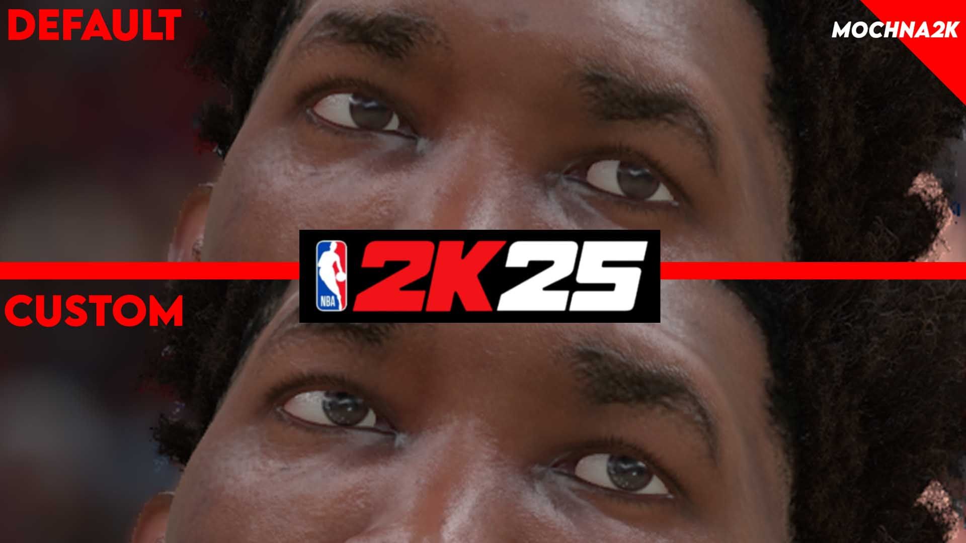 Comparison between modded and unmodded eyes in NBA 2K25.