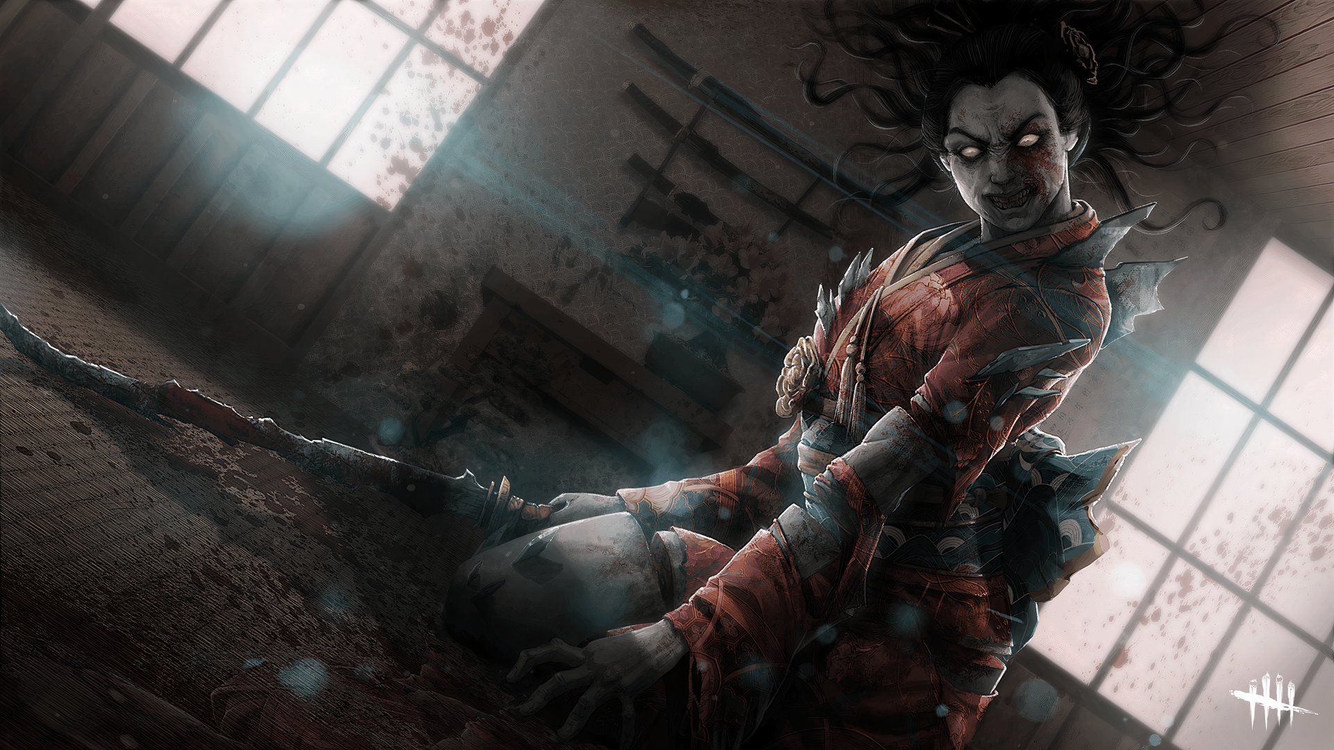 The Spirit from Dead by Daylight in her official artwork in the Yamaoka House.