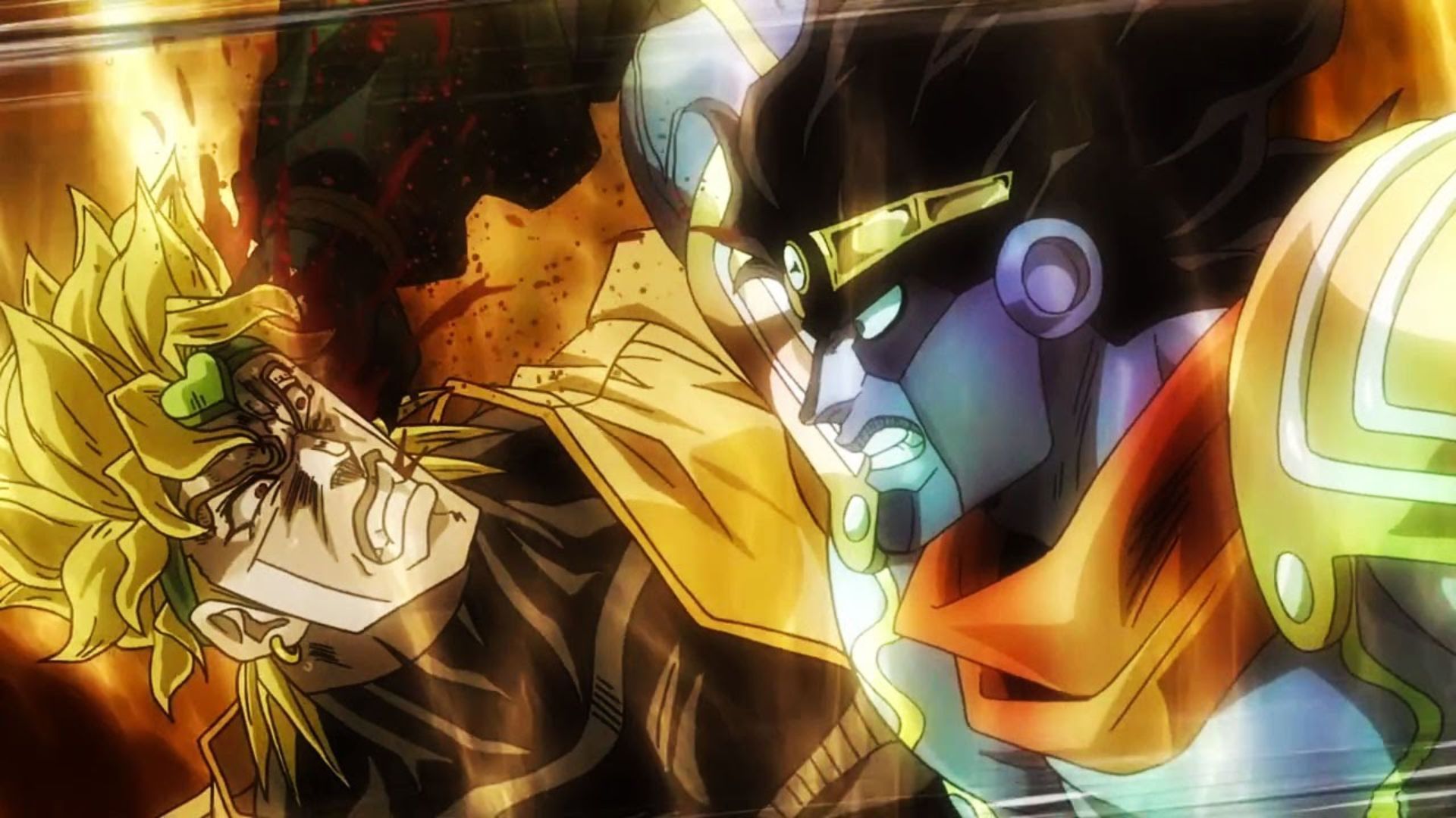 Dio and Jotaro face to face in Jojo's Bizarre Adventure.