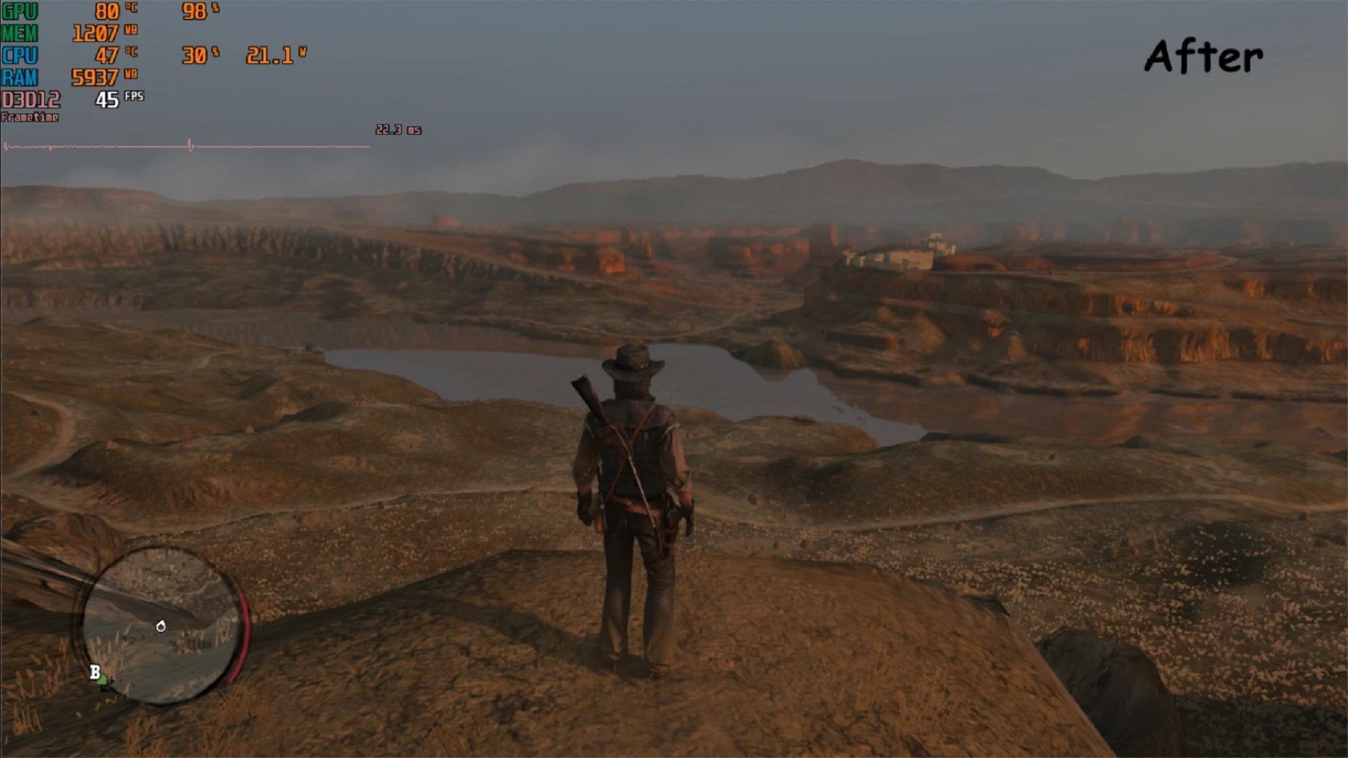 John stares at a desert landscape in Red Dead Redemption with grass removed via a mod.