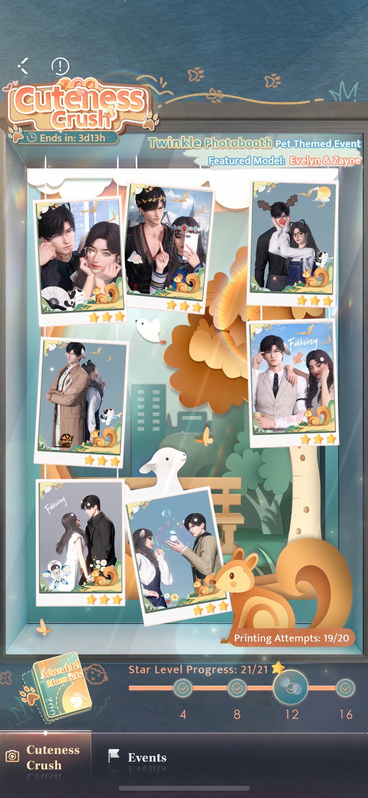 Love And Deepspace: An image of all completed photos in the Cuteness Crush event.