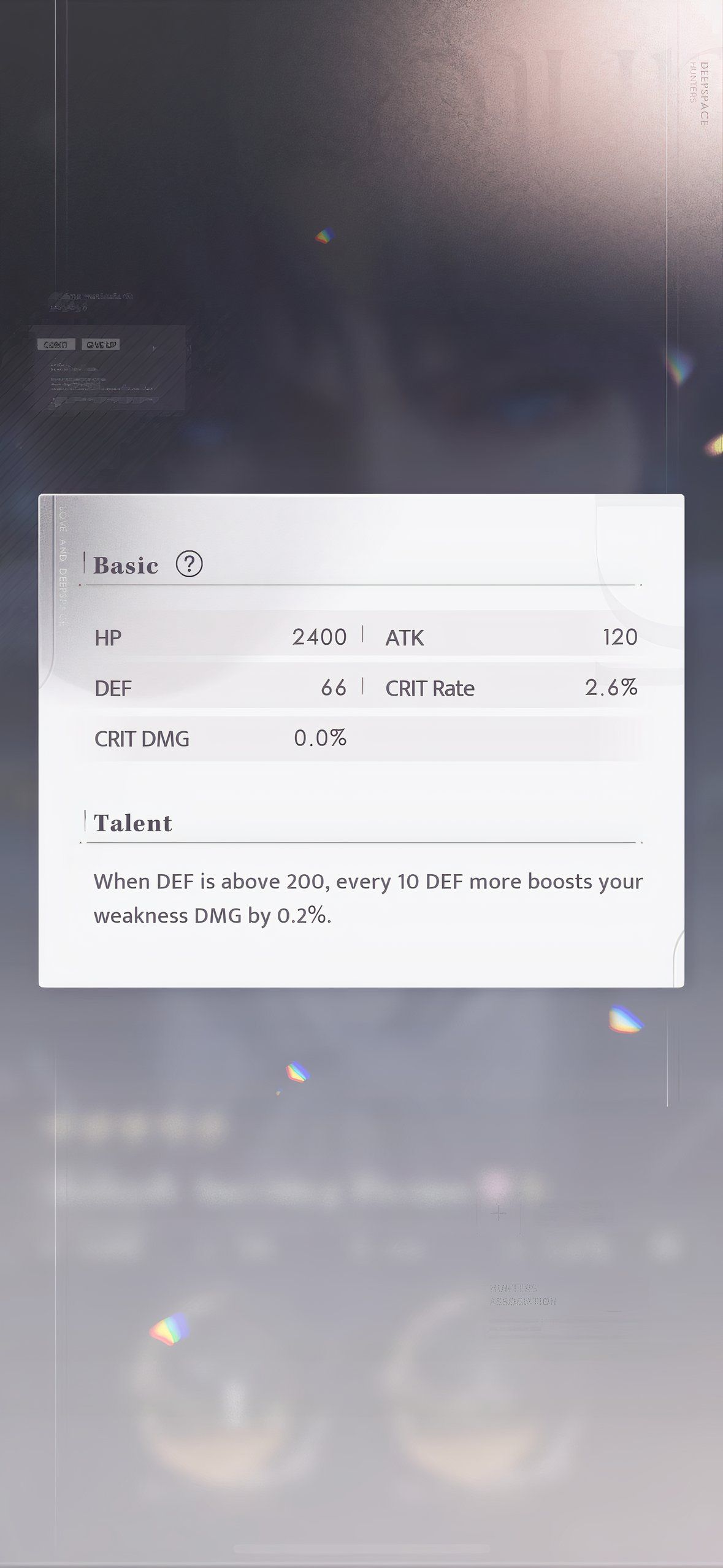 Love And Deepspace: An image of the stat block for Rafayel: Seething Flames.