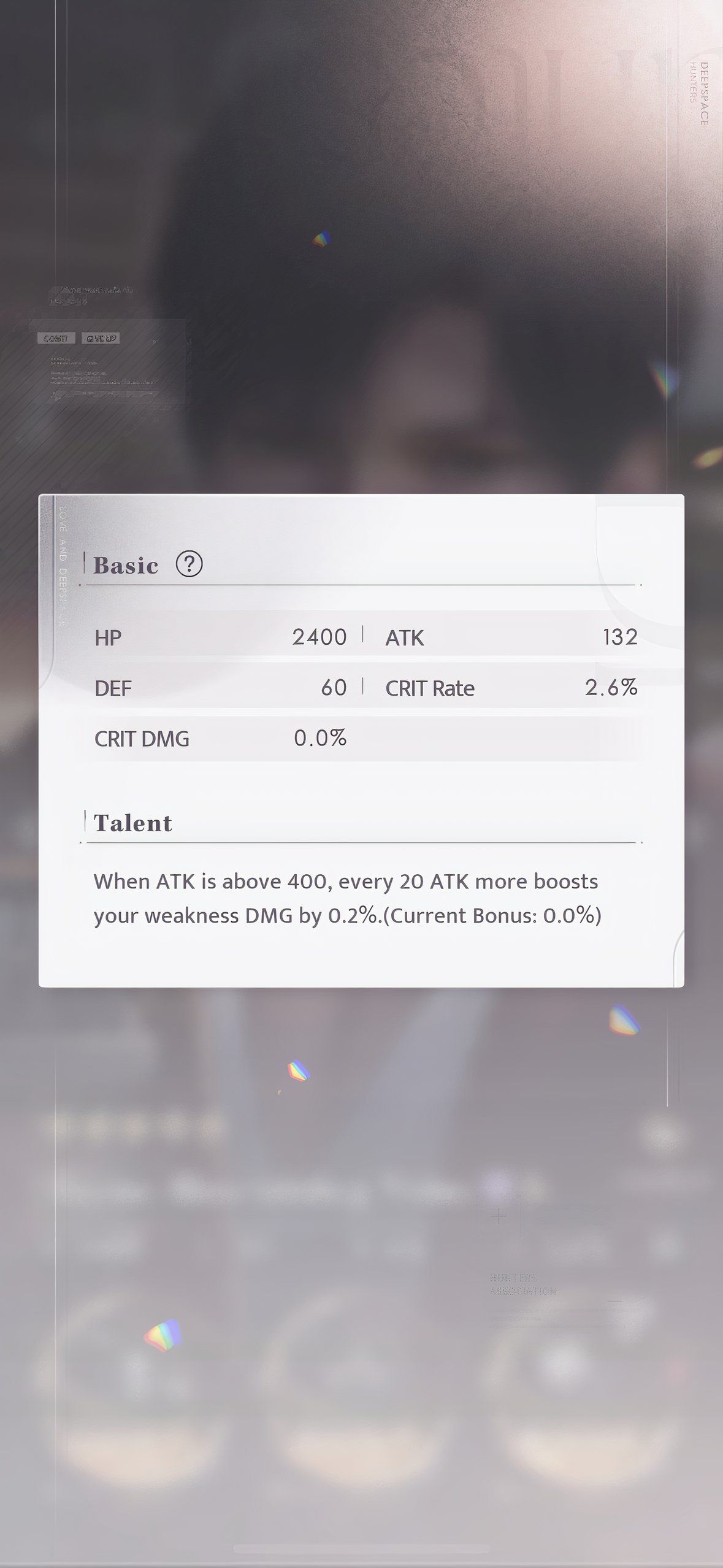 Love And Deepspace: An image of the stat table for Heartstring Notes