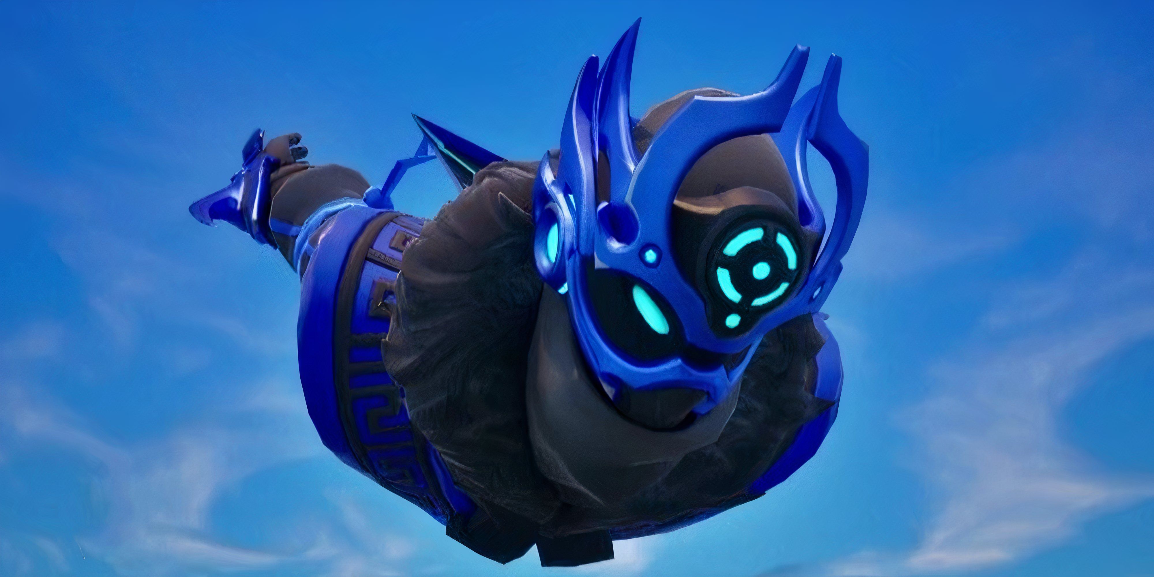 fortnite cobalt star outfit diving out of the battle bus.