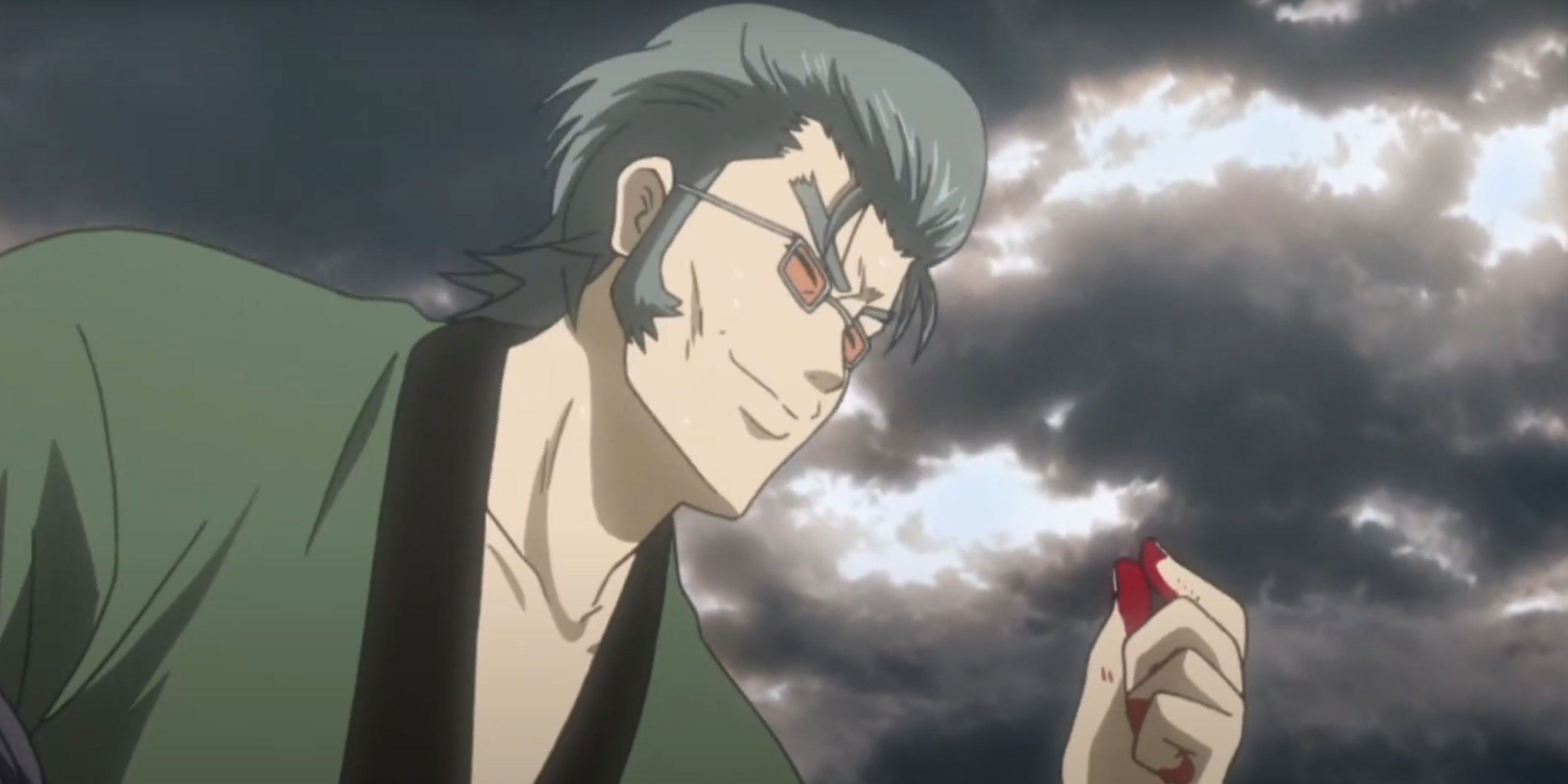 Nizou Okada lifts his bleeding hand in Gintama.