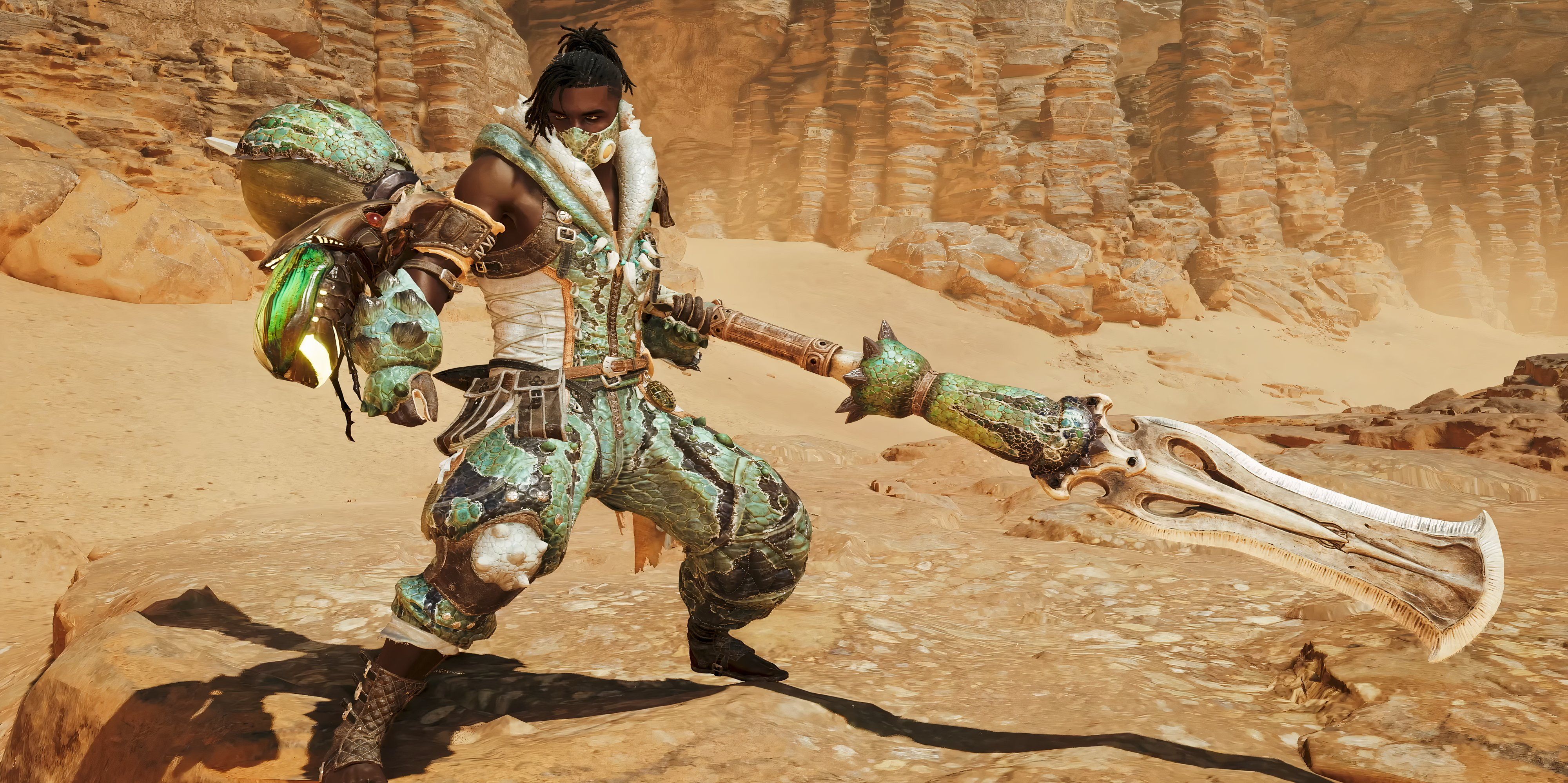 Monster Hunter Wilds hunter holding insect glaive