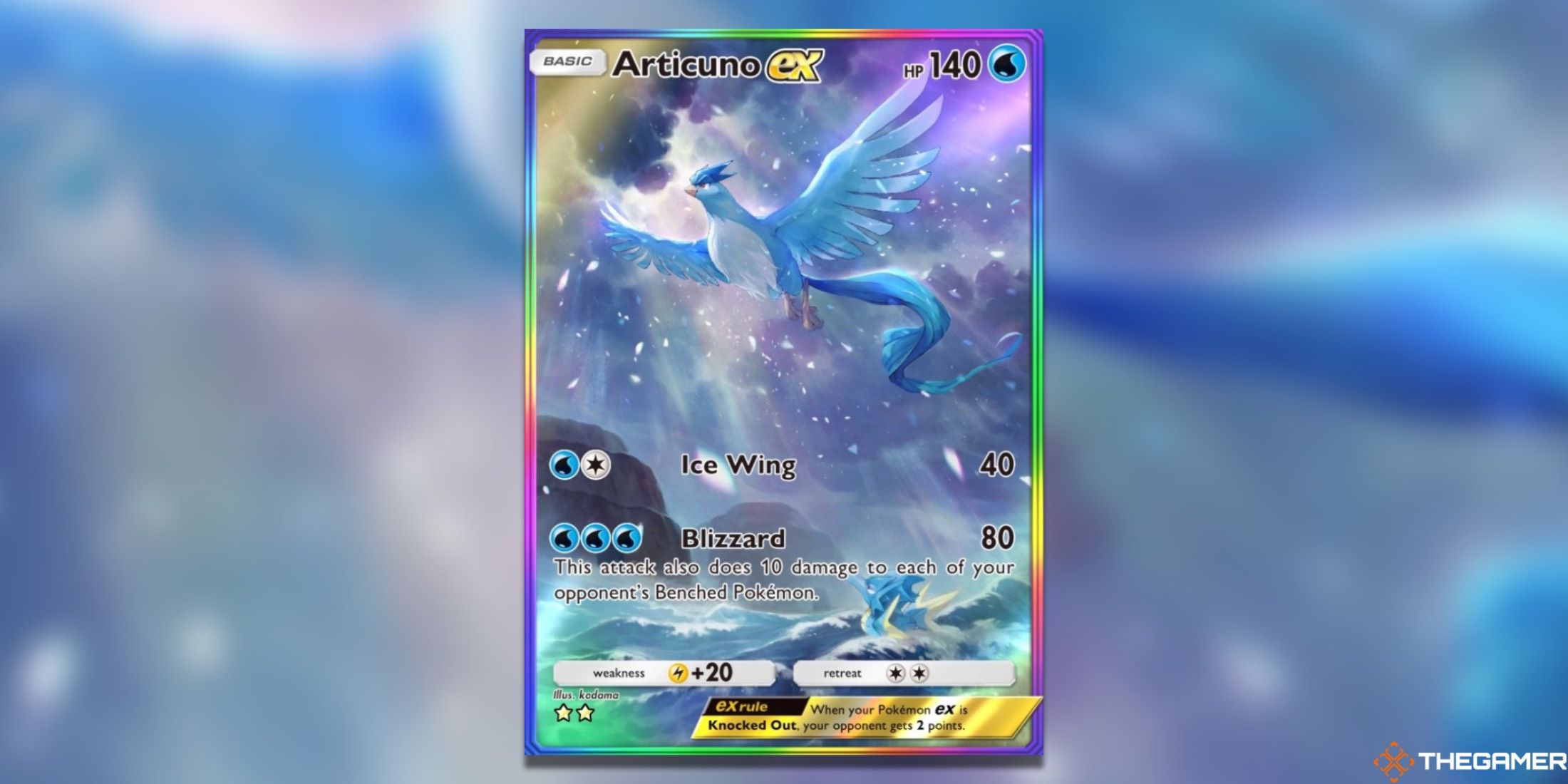 The Articuno ex Rainbow from Pokemon Pocket.