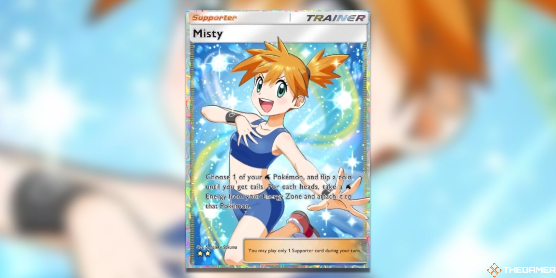 The Misty Full Art from the Pikachu Genetic Apex pack in Pokemon Pocket.