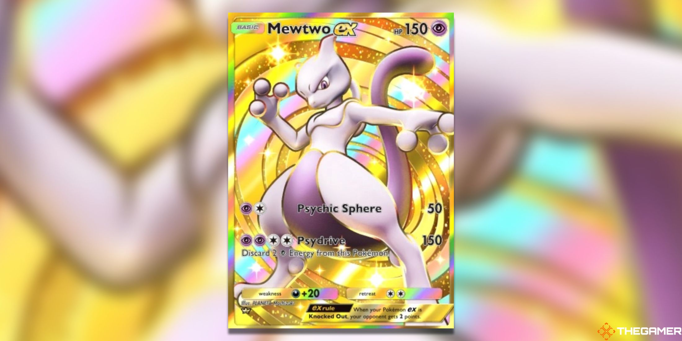 The Crown Rare Mewtwo ex from Pokemon Pocket.