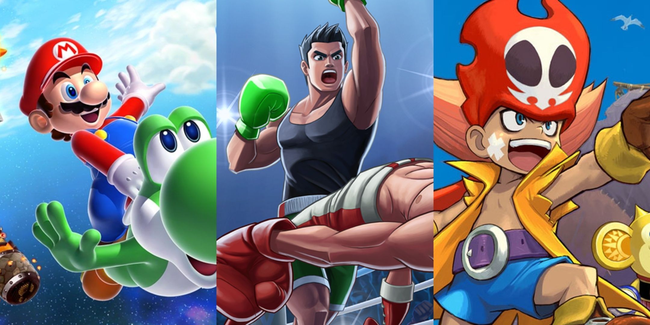 Promo art for Super Mario Galaxy 2, Punch-Out Wii, and Zack & Wiki.