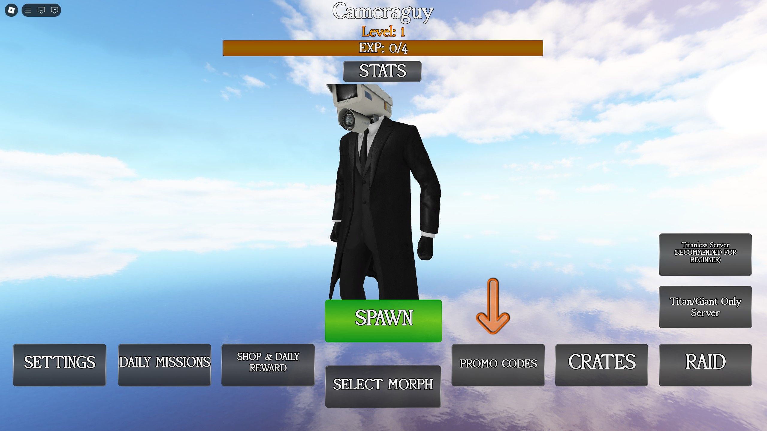 the main menu in Bathtub Universe on Roblox