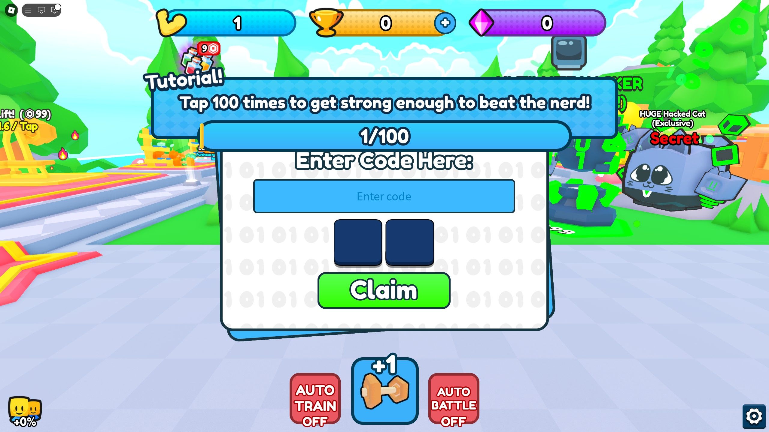 the codes box in Gym Showdown Simulator on Roblox