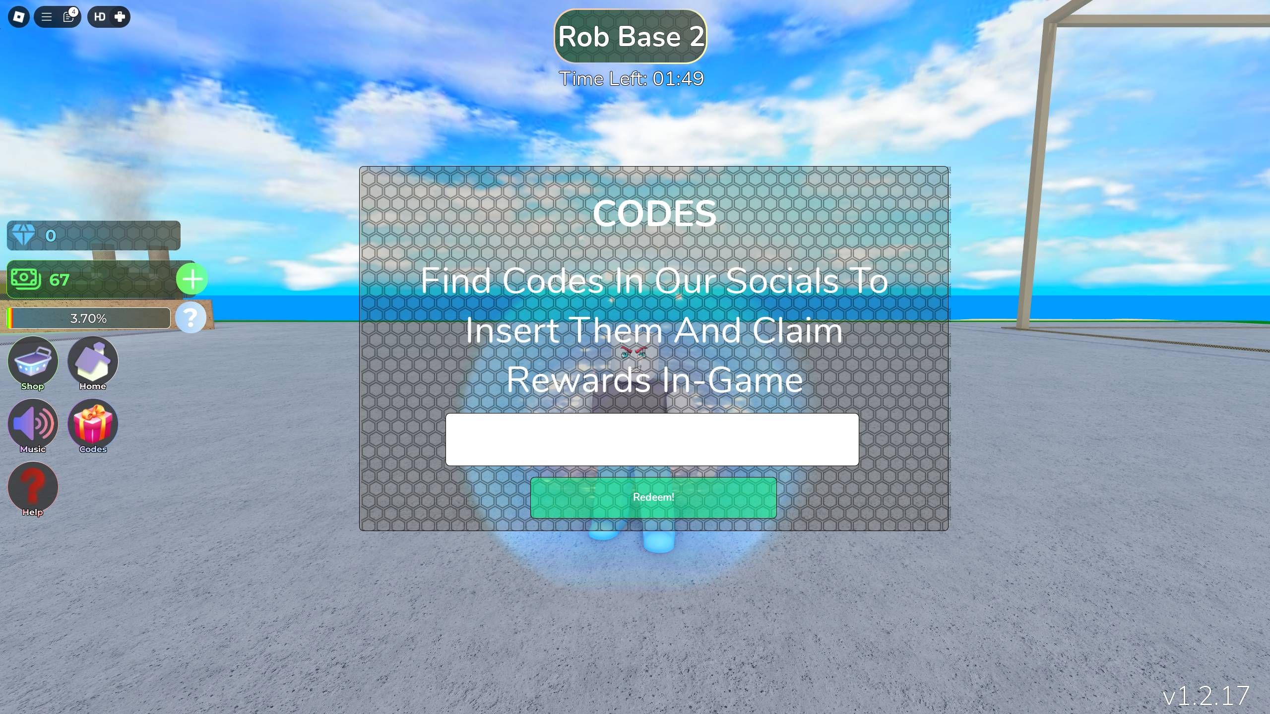 the codes box in Nuke Tycoon Nuclear on Roblox