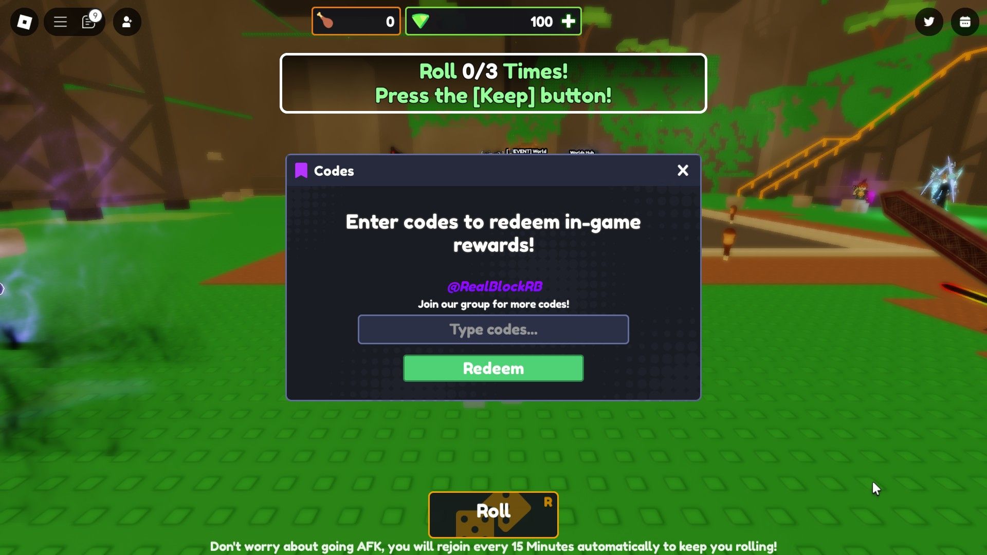 the codes box in Crafting RNG on Roblox