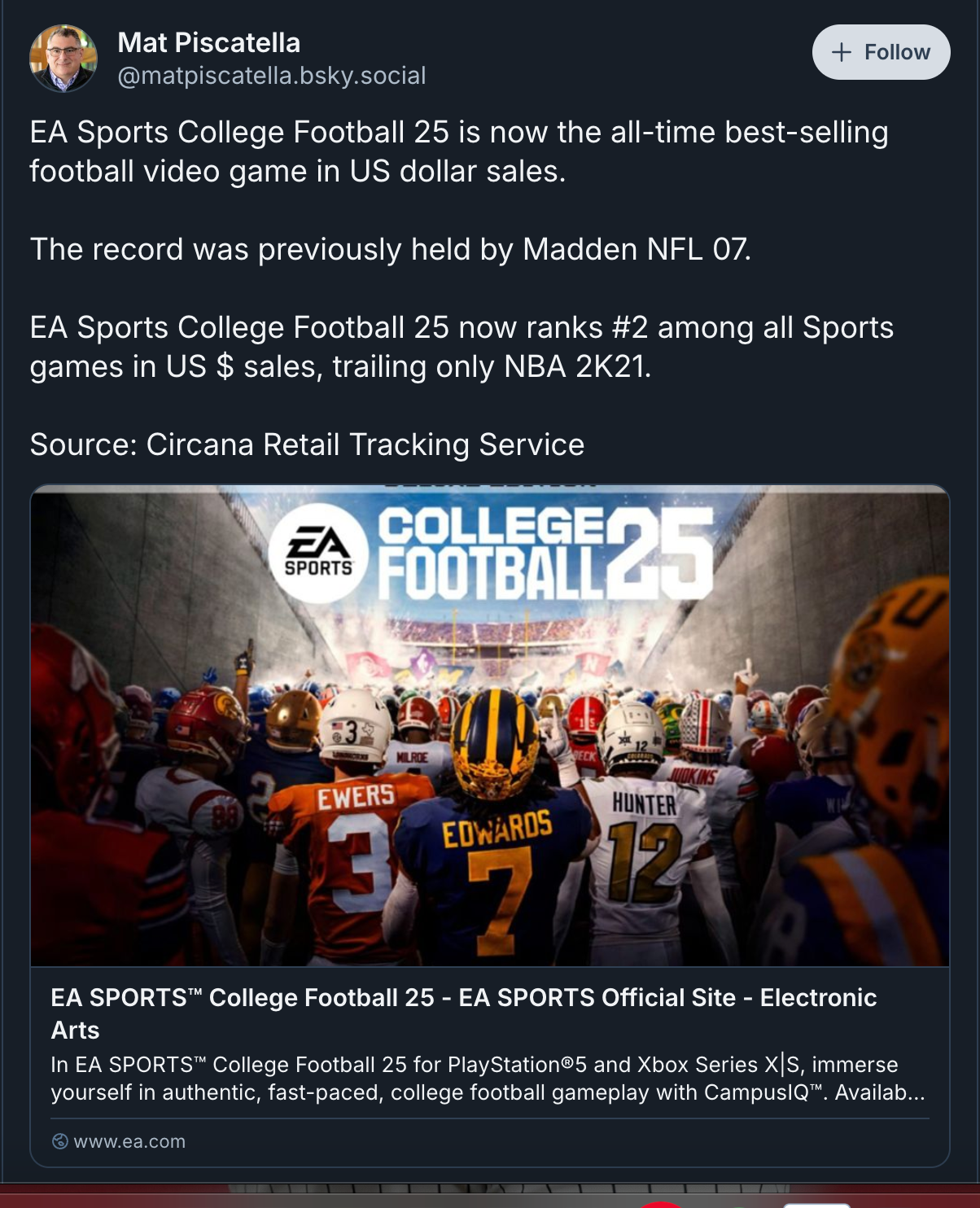 Разработчик EA Sports College Football 25 расстроен пренебрежением к Game Awards