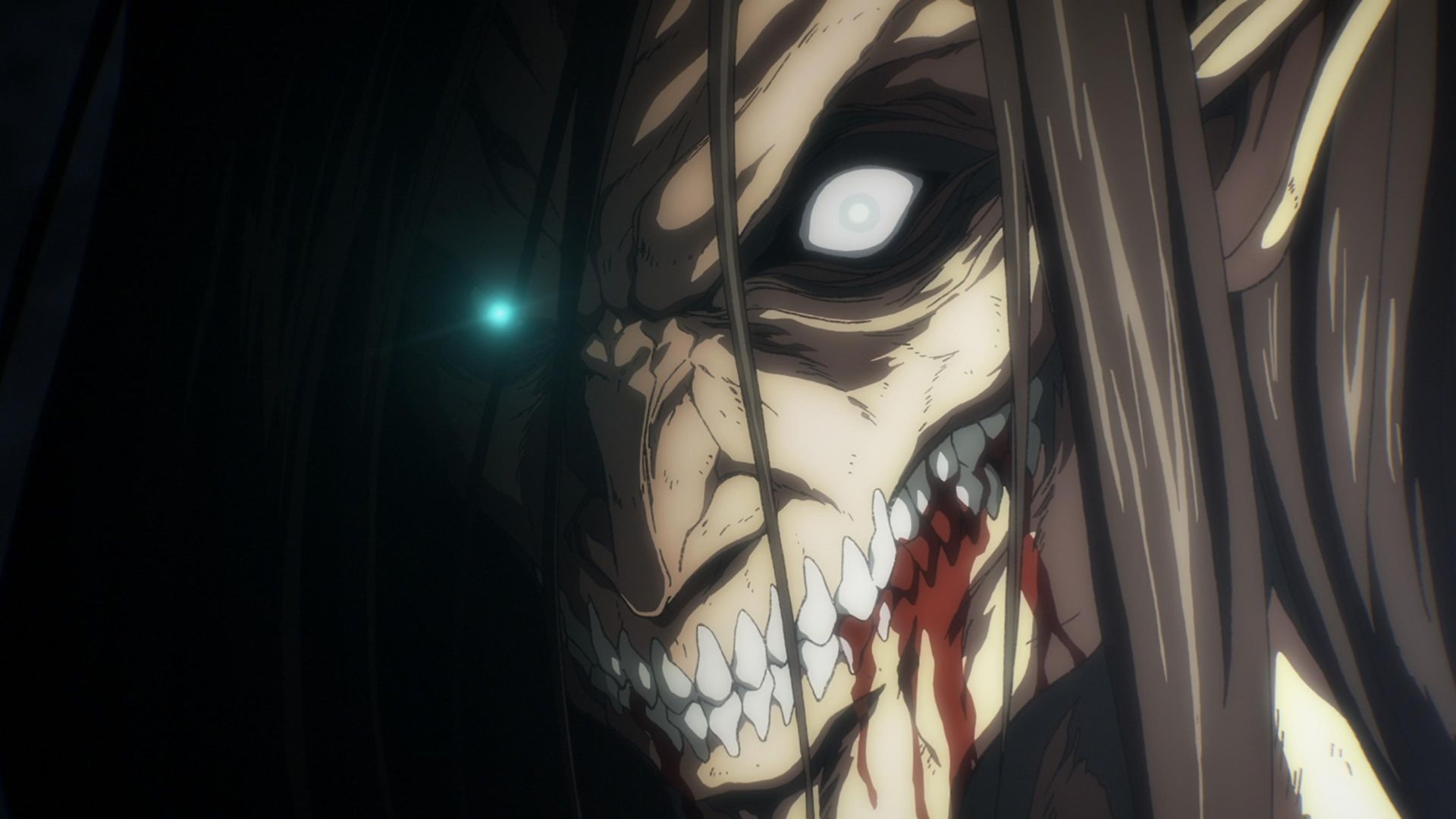 A close up of the Attack Titan in Attack on Titan.