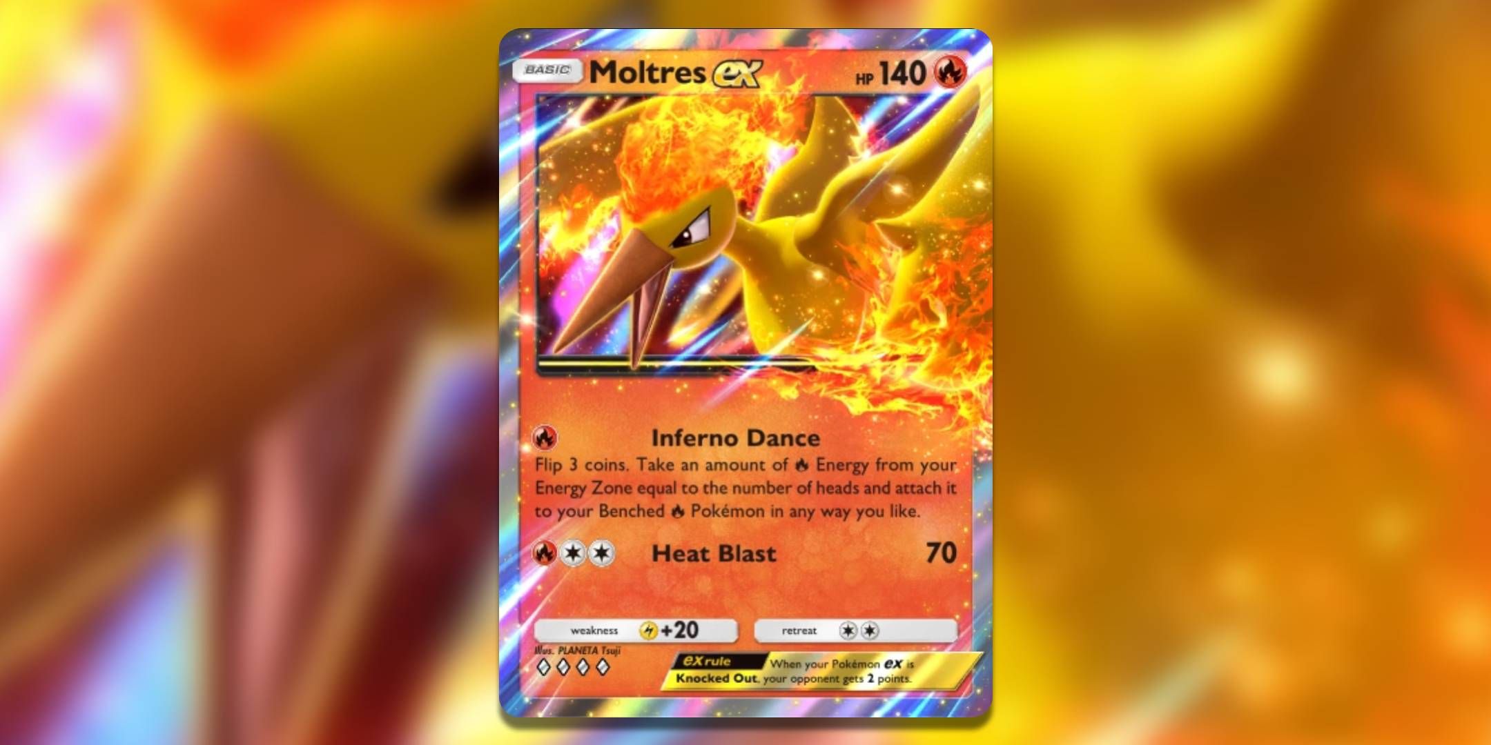 The Pokemon TCG Pocket card Moltres EX by PLANETA Tsuji.