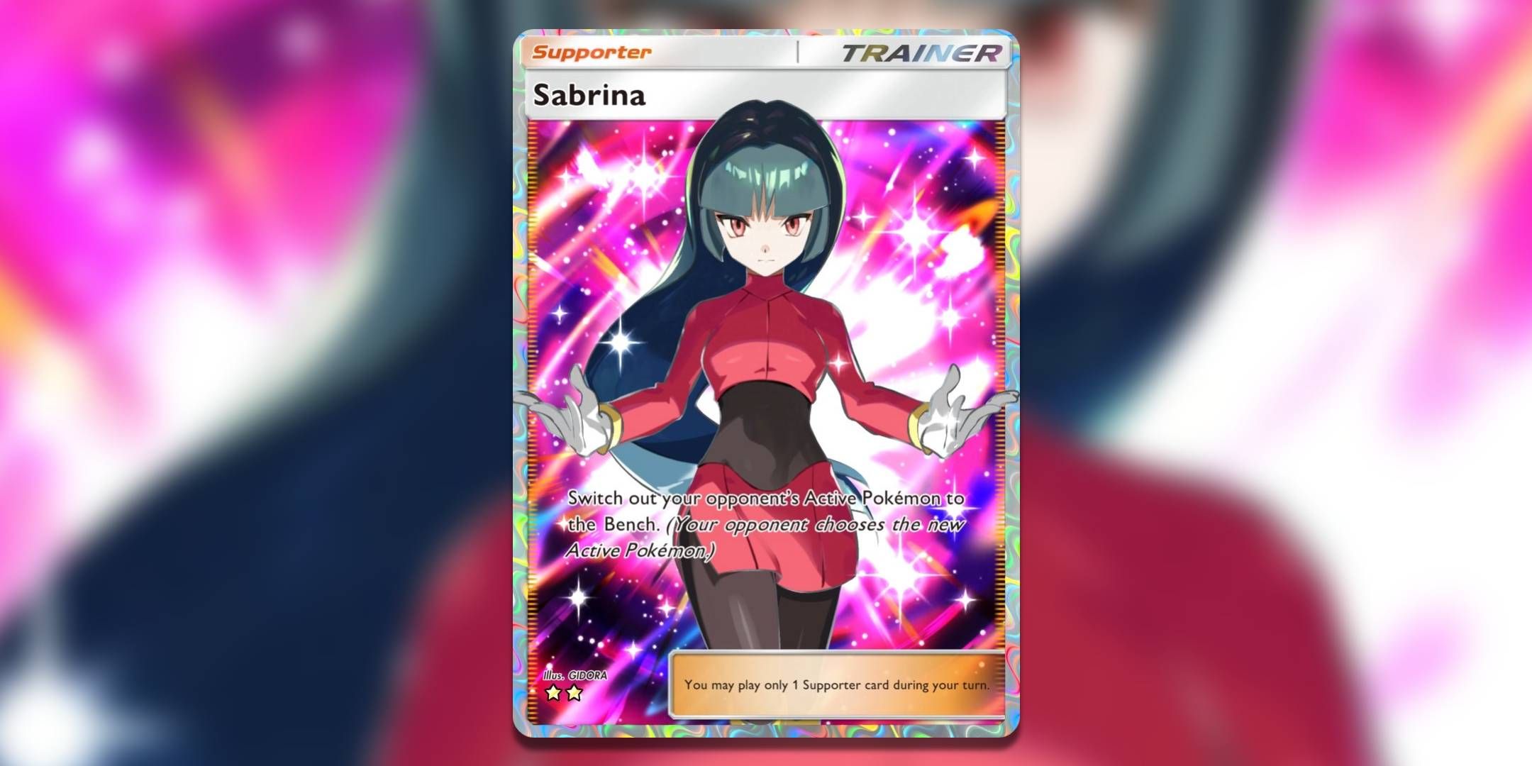 The Pokemon TCG Pocket card Sabrina by Gidora.