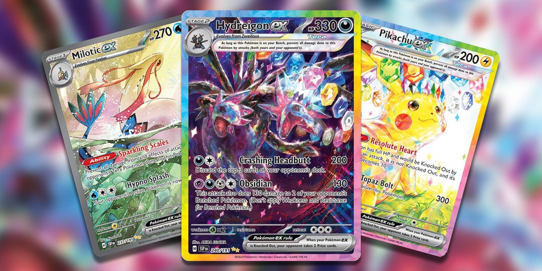 Three of the best Pokemon TCG cards from Surging Sparks.