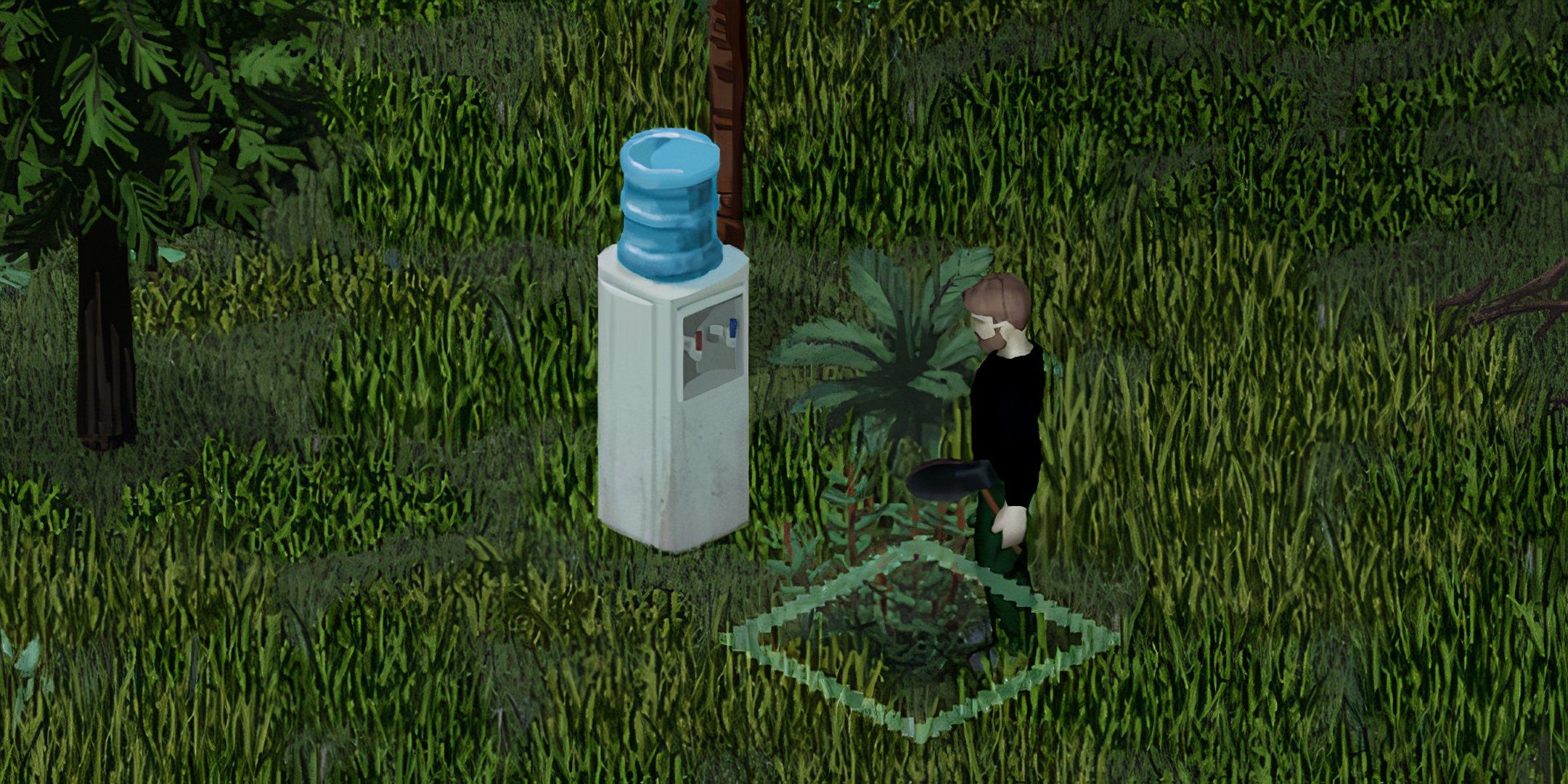 Water cooler in the forest in Project Zomboid. 