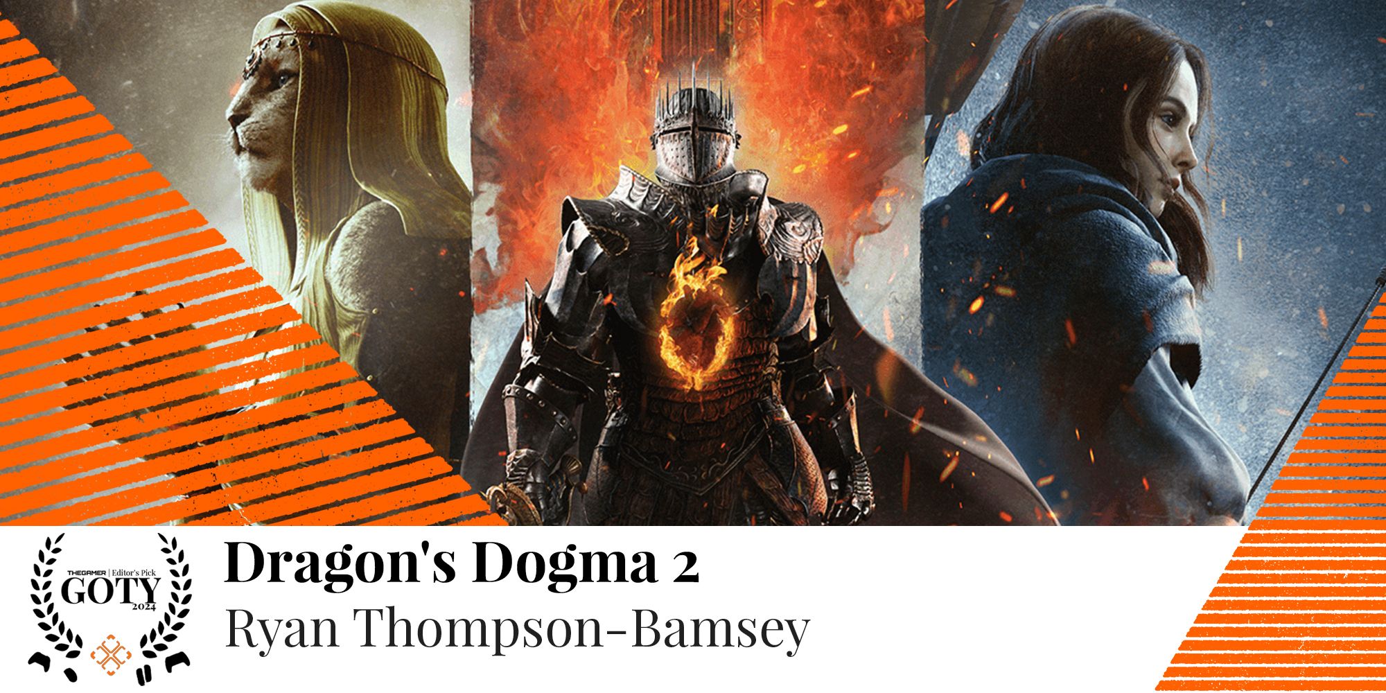 A promo shot of Dragon's Dogms 2 with the game title and 'Ryan Thompson-Bamsey' overlaid, with a GOTY symbol on the left.