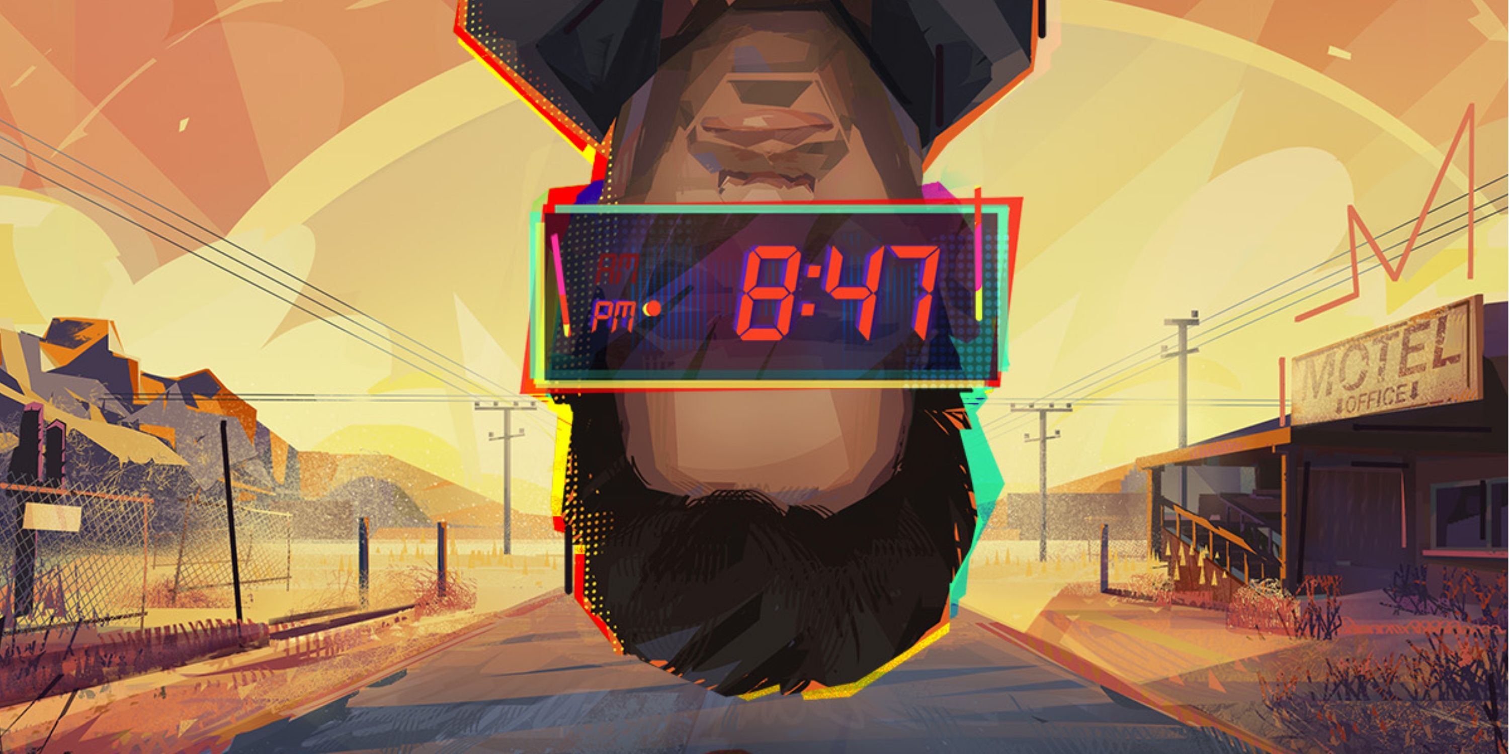 A boy hanging upside down with a digital clock over his eyes in Rue Valley.