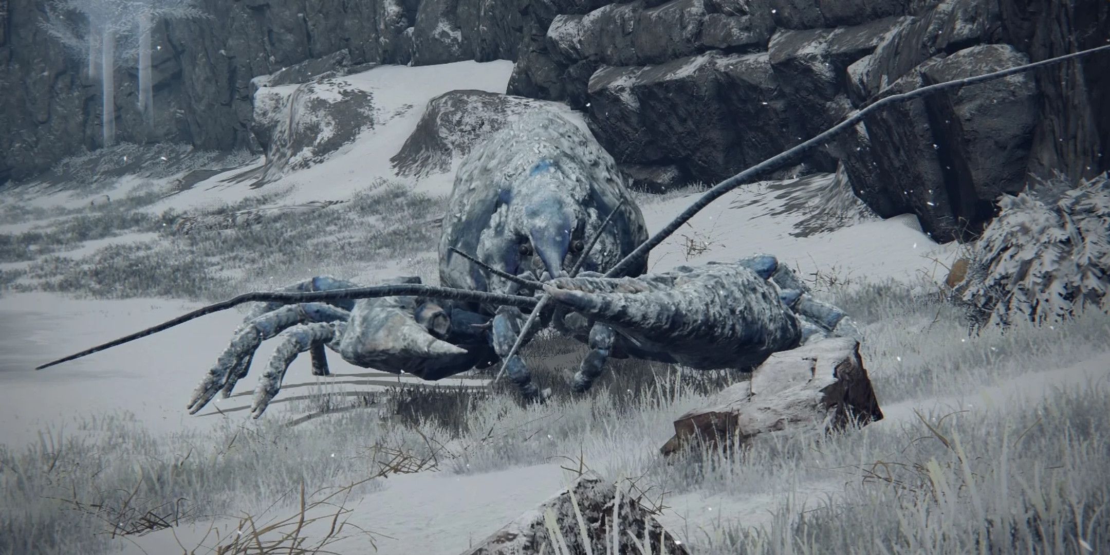 A frozen Giant Crayfish in Elden Ring